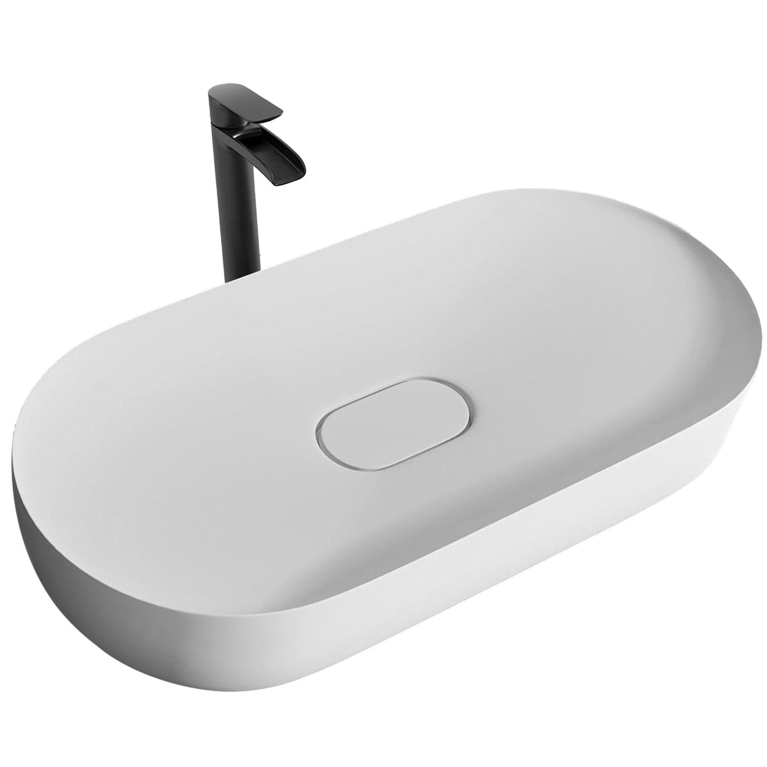 Lavoar baie pe blat oval 70 cm conglomerat alb lucios – Rea Iris