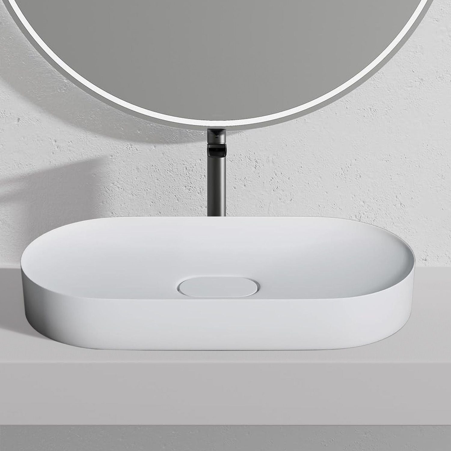 Lavoar baie pe blat oval 70 cm conglomerat alb lucios – Rea Iris