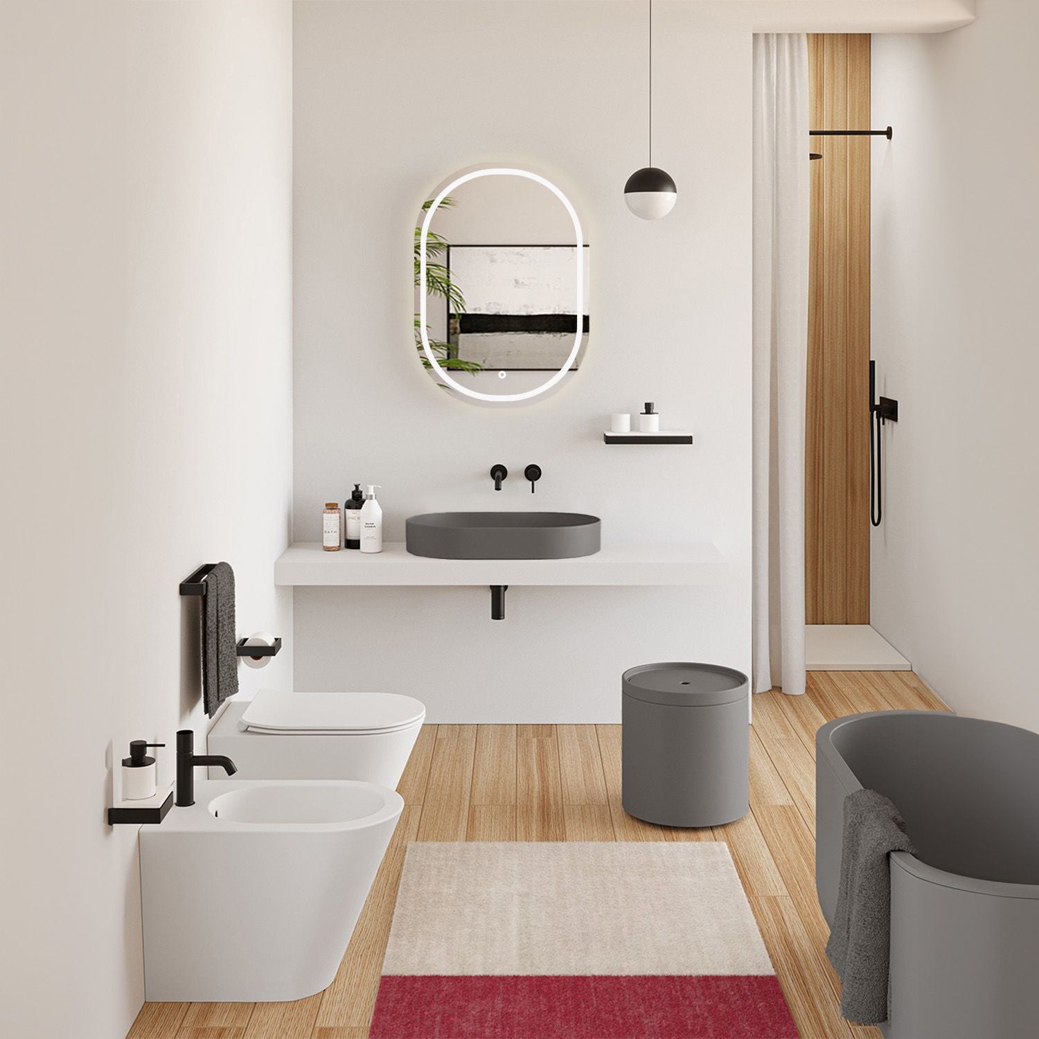 Lavoar baie pe blat oval 70 cm conglomerat gri mat – Rea Iris