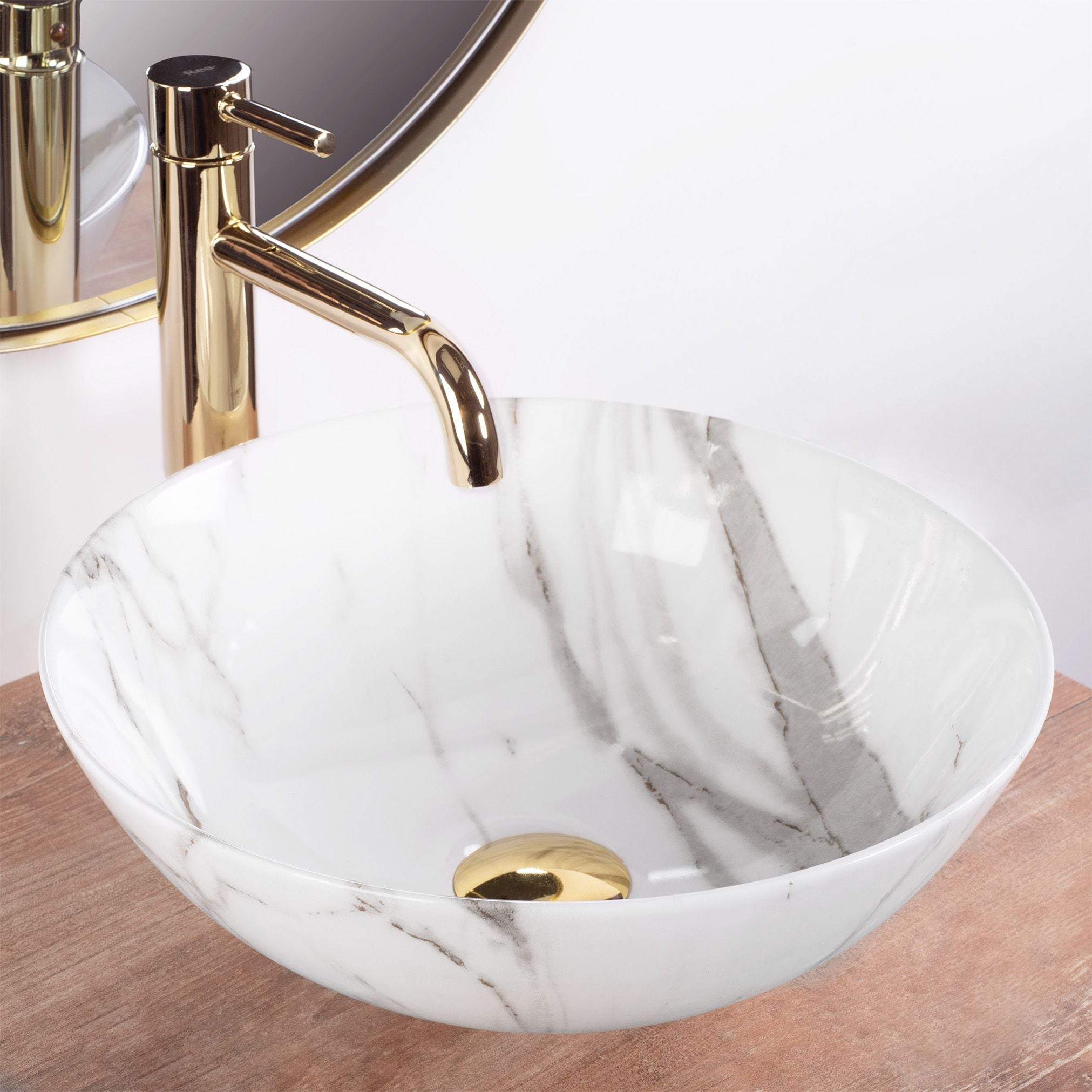Lavoar baie pe blat rotund 35,5 cm ceramic imitație piatră – Rea Stella Aiax Shiny