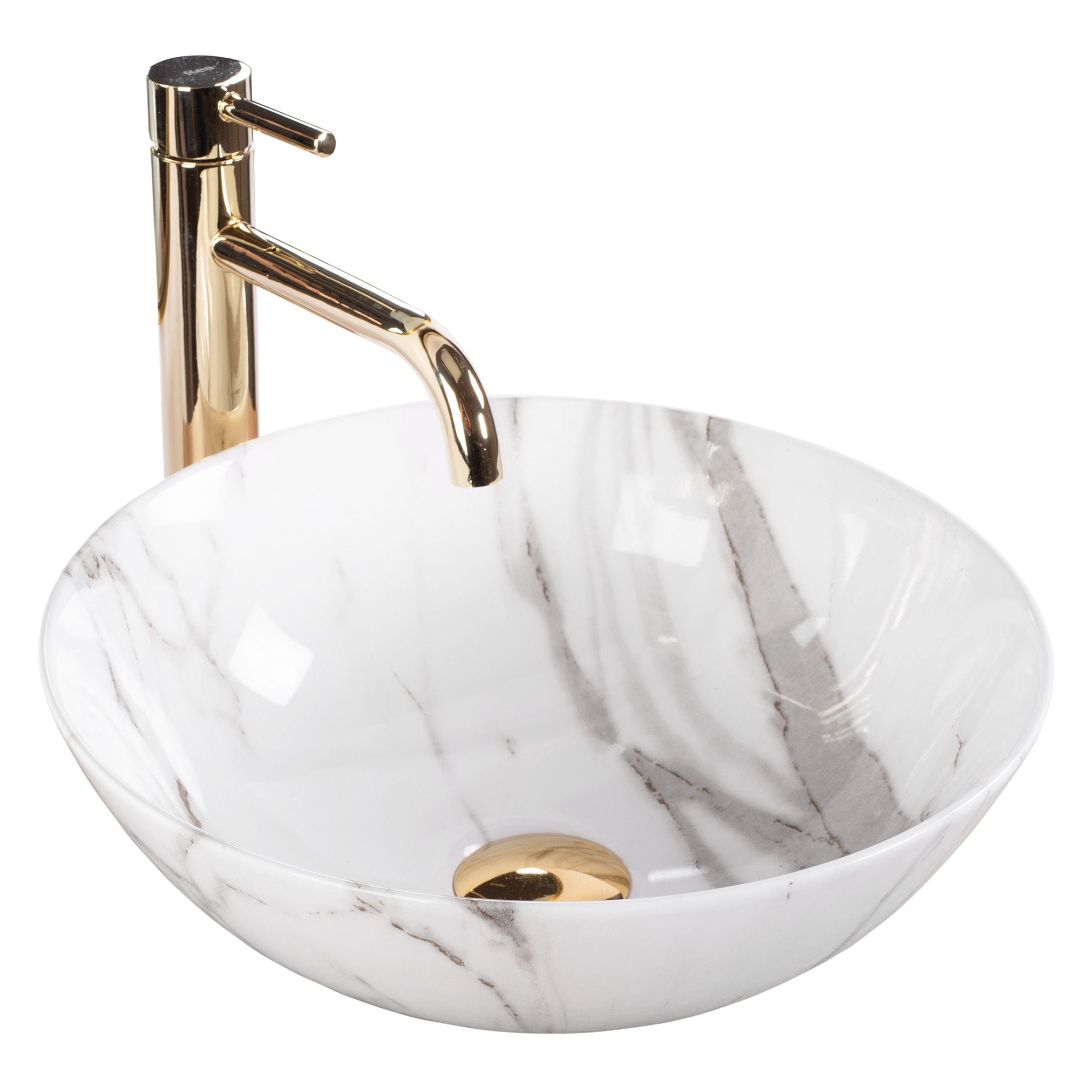 Lavoar baie pe blat rotund 35,5 cm ceramic imitație piatră – Rea Stella Aiax Shiny