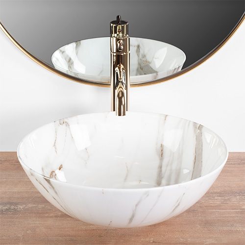 Lavoar baie pe blat rotund 35,5 cm ceramic imitație piatră – Rea Stella Aiax Shiny