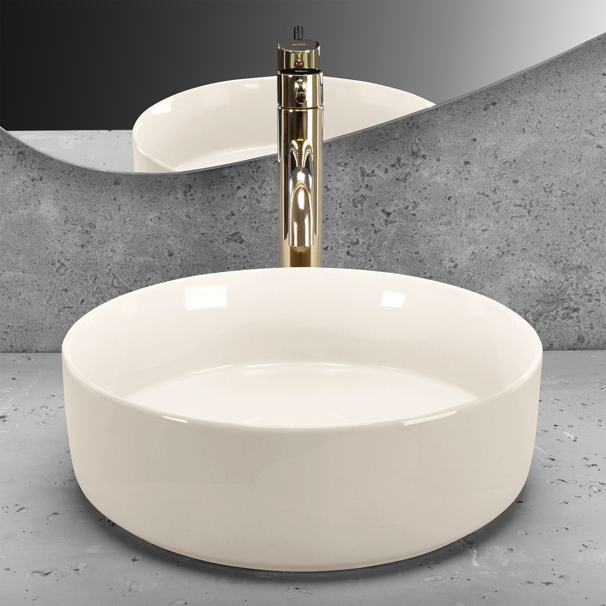 Lavoar baie pe blat rotund 36 cm ceramic alb lucios – Rea Sami Ecru Shiny