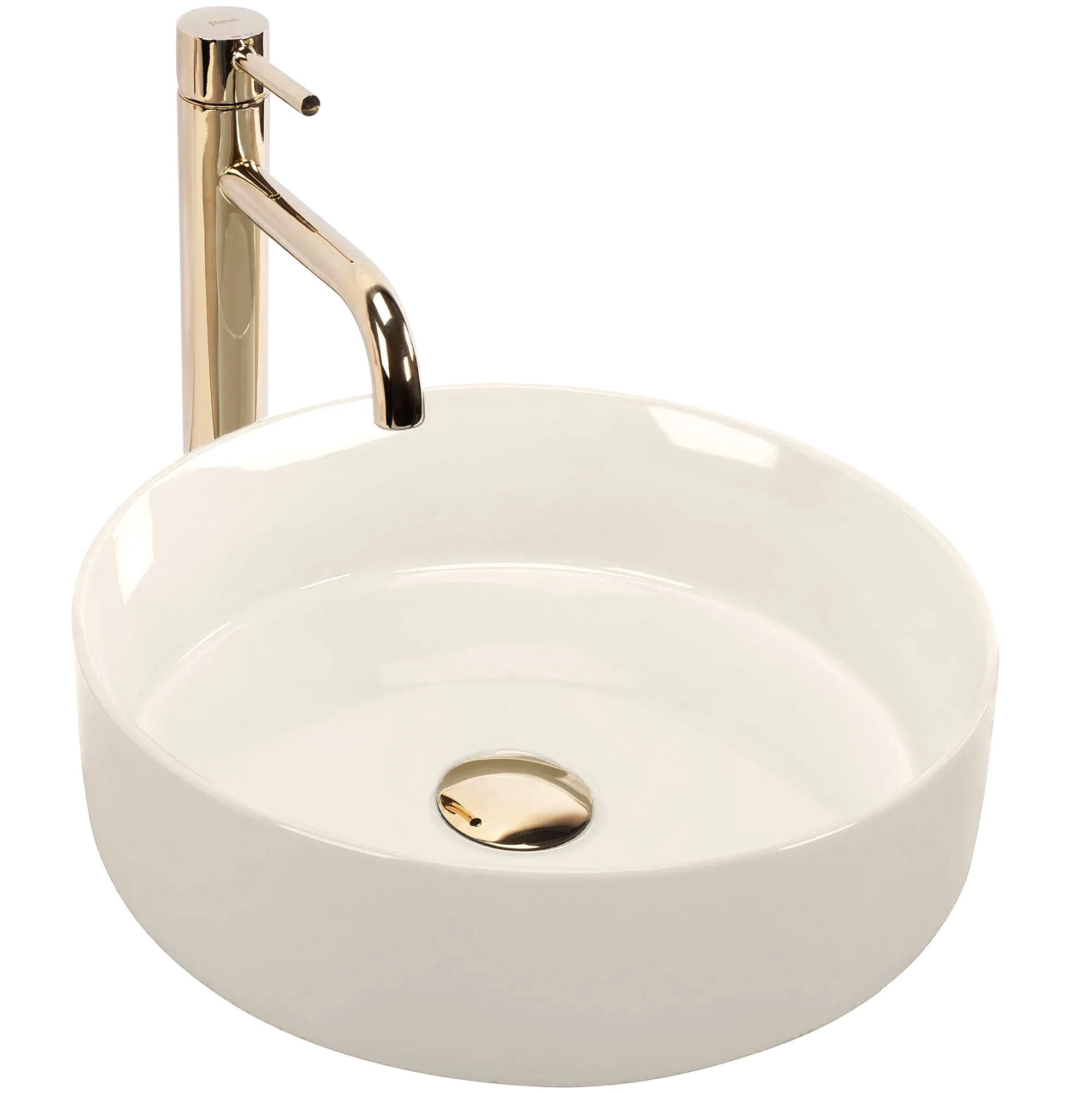 Lavoar baie pe blat rotund 36 cm ceramic alb lucios – Rea Sami Ecru Shiny