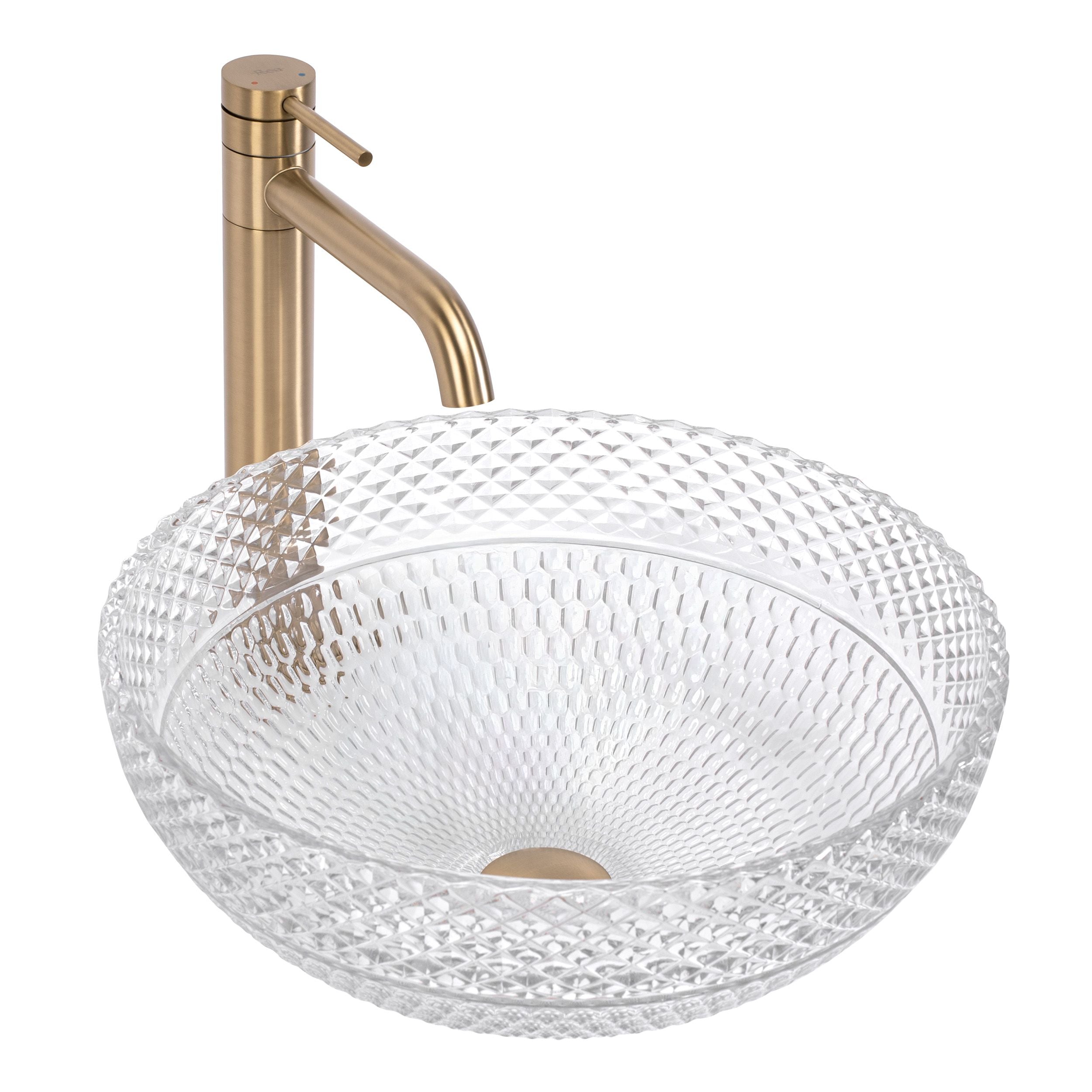 Lavoar baie pe blat rotund 40 cm sticlă transparentă – Rea Sue