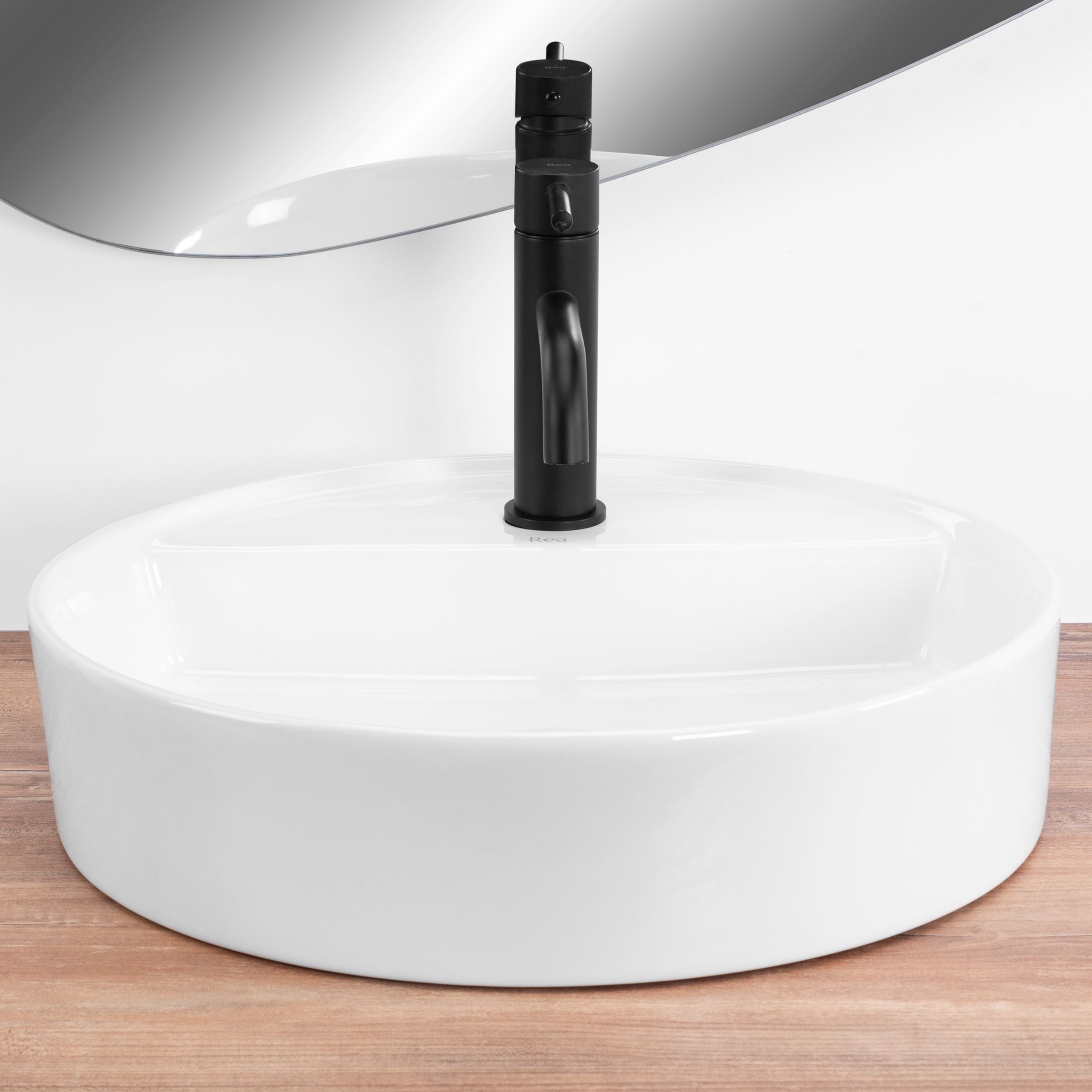 Lavoar baie pe blat rotund 45 cm ceramic alb lucios – Rea Ronda