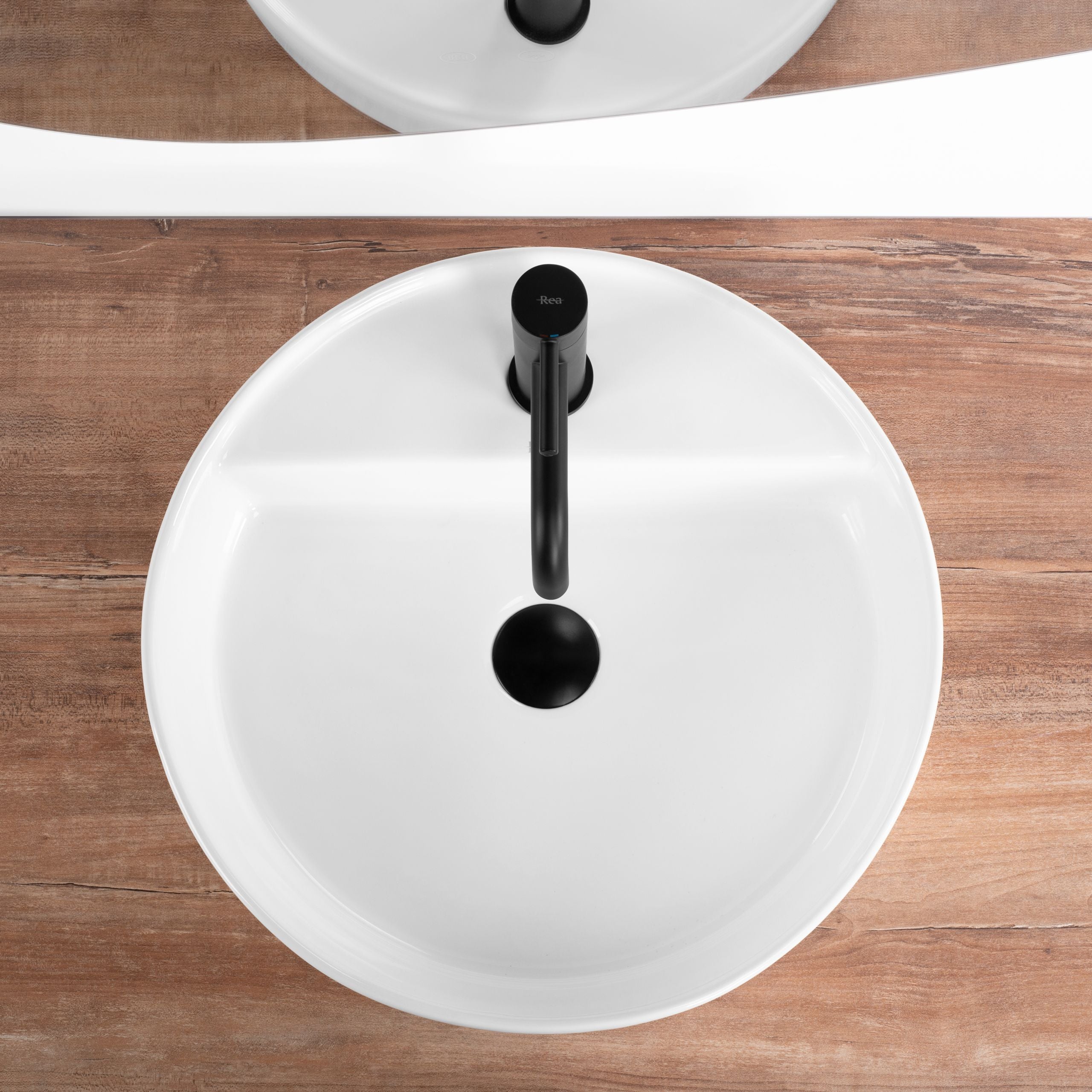 Lavoar baie pe blat rotund 45 cm ceramic alb lucios – Rea Ronda