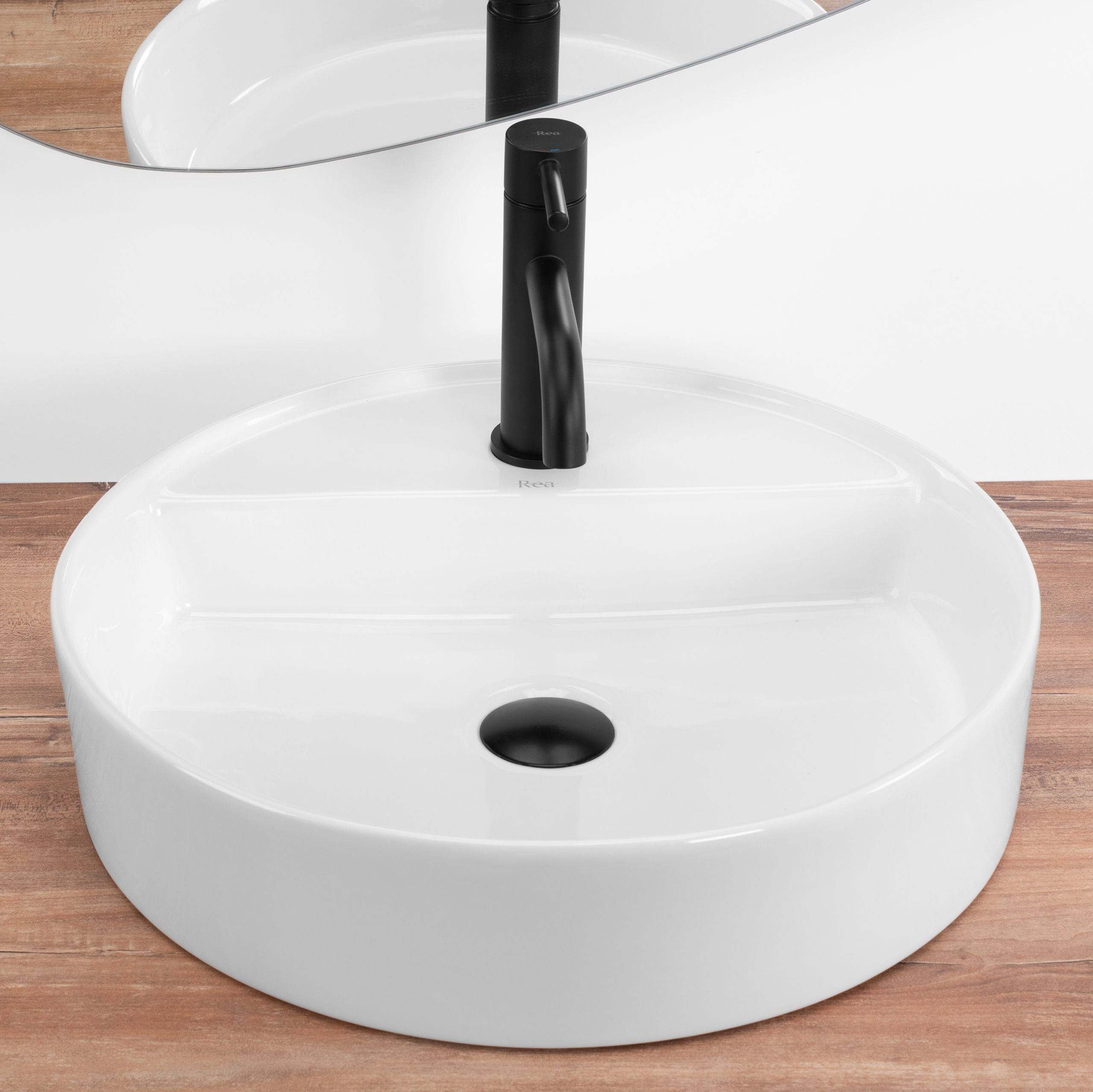 Lavoar baie pe blat rotund 45 cm ceramic alb lucios – Rea Ronda