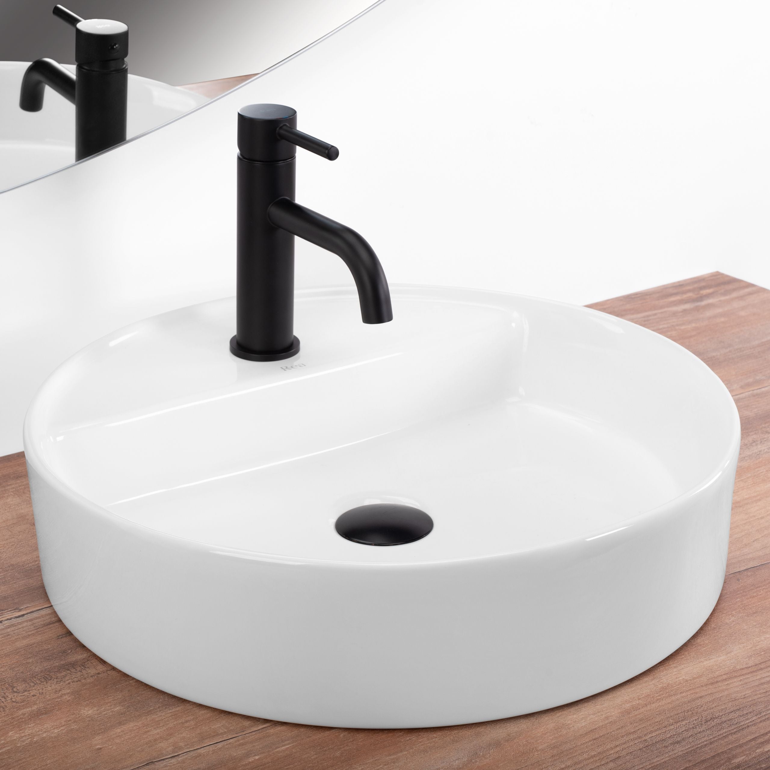 Lavoar baie pe blat rotund 45 cm ceramic alb lucios – Rea Ronda