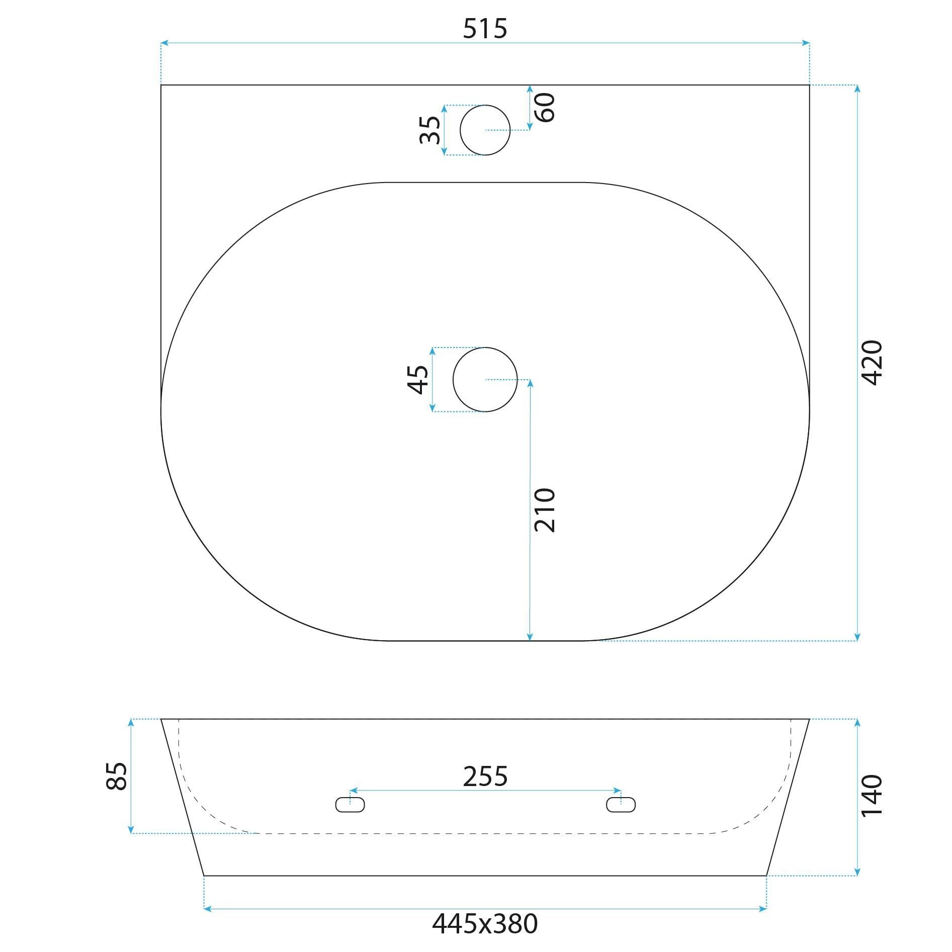 Lavoar baie pe blat semicircular 52 cm ceramic alb lucios – Rea Kim 52
