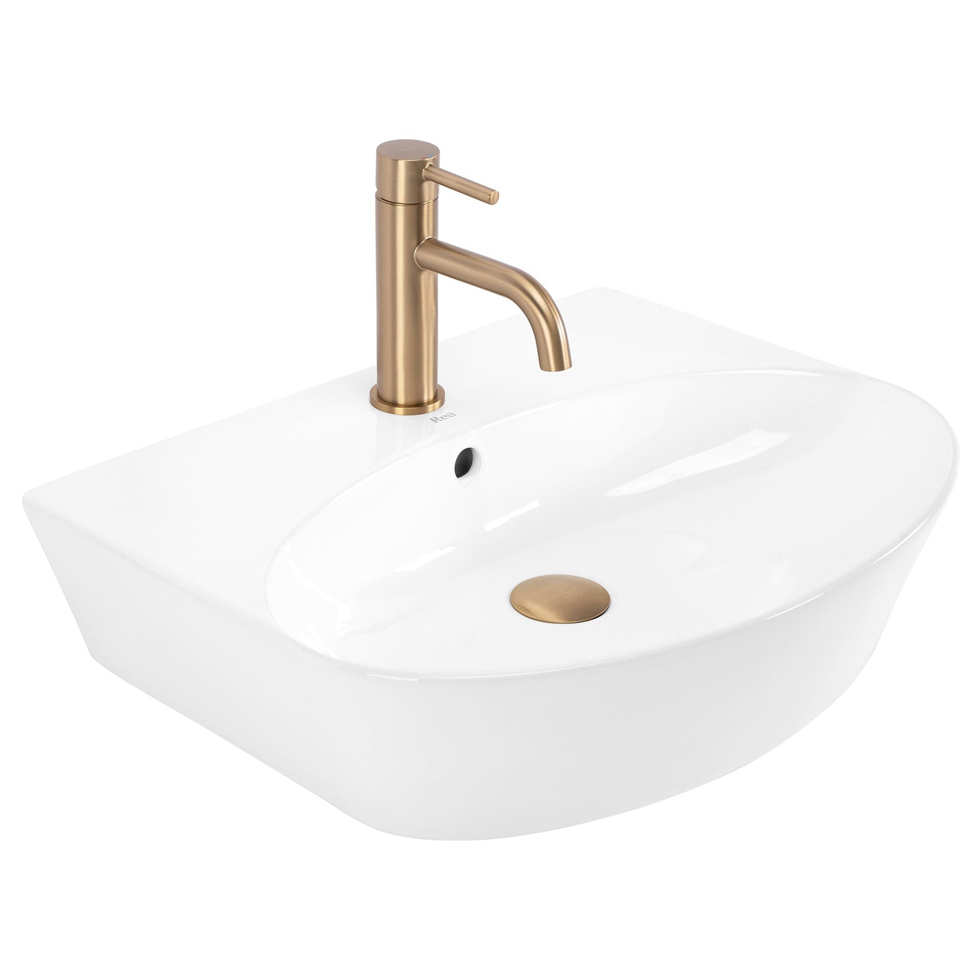 Lavoar baie pe blat semicircular 52 cm ceramic alb lucios – Rea Kim 52