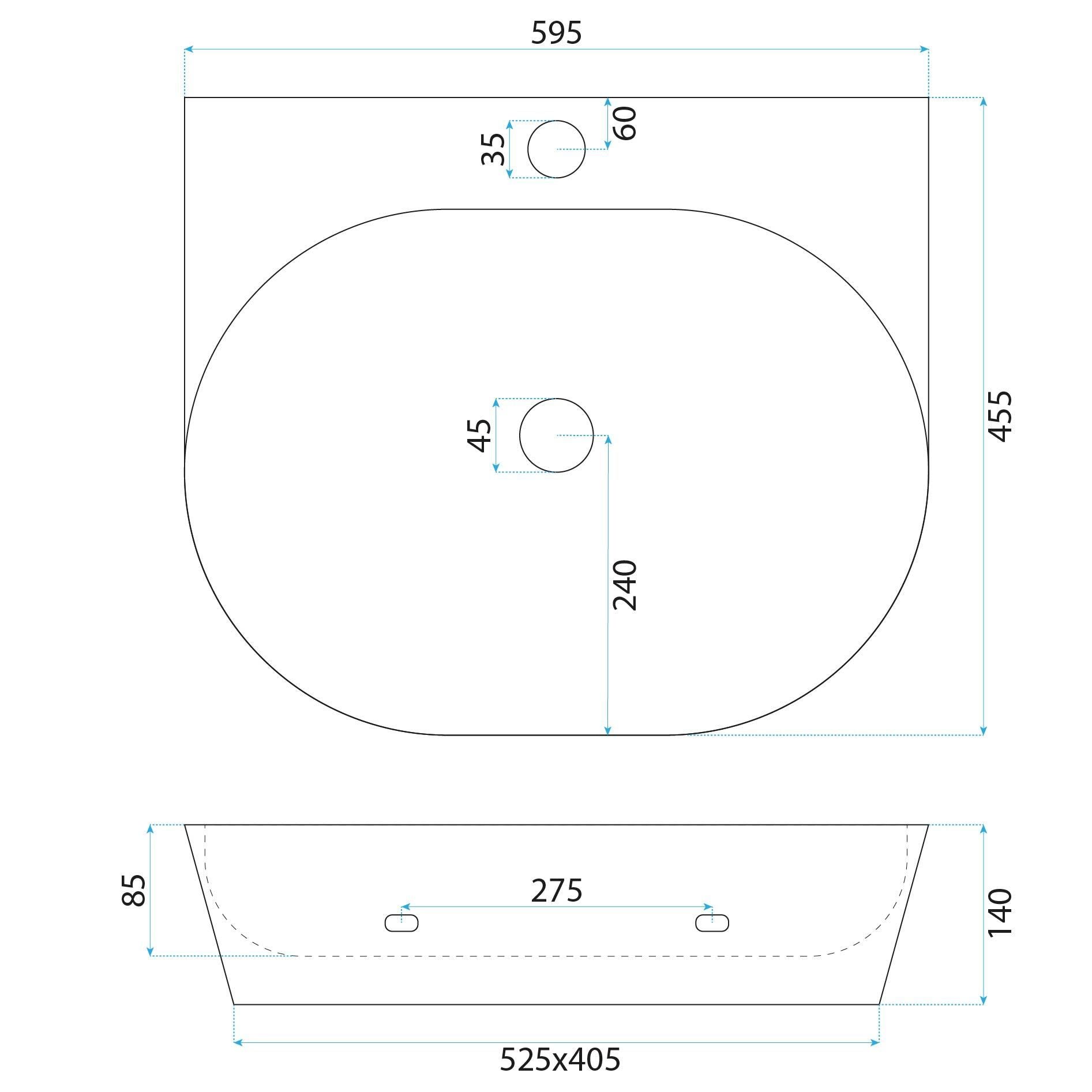 Lavoar baie pe blat semicircular 60 cm ceramic alb lucios – Rea Kim 60