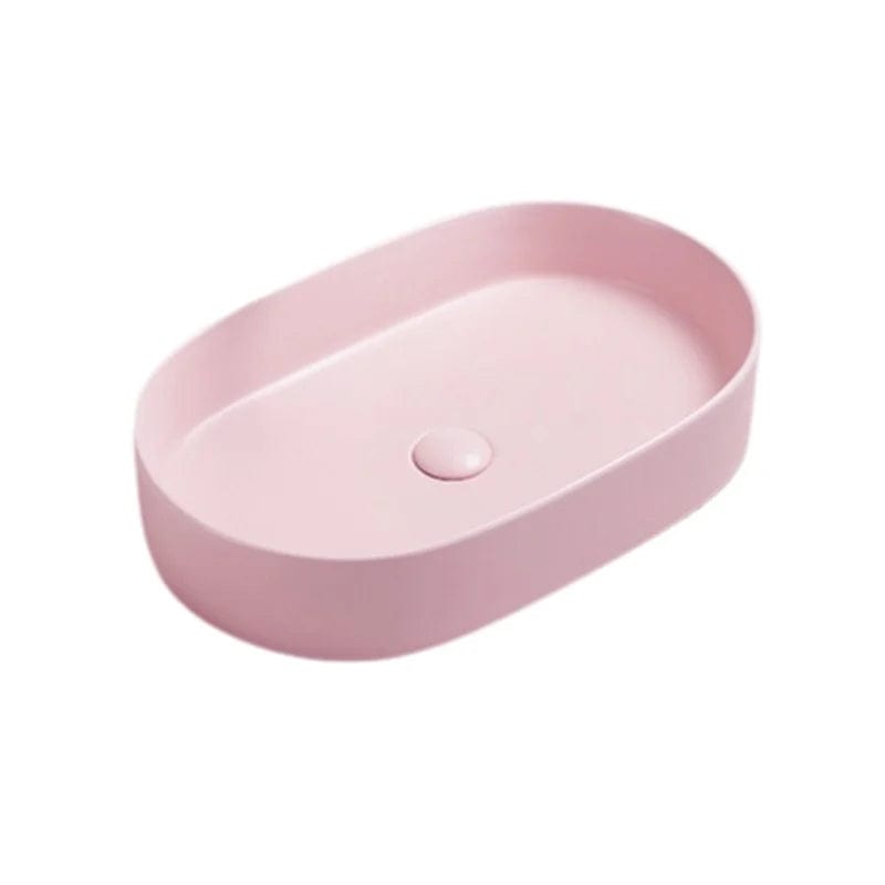 Lavoar baie roz mat montaj pe blat, Adelais Foglia,  ventil inclus, 60 x 38 cm
