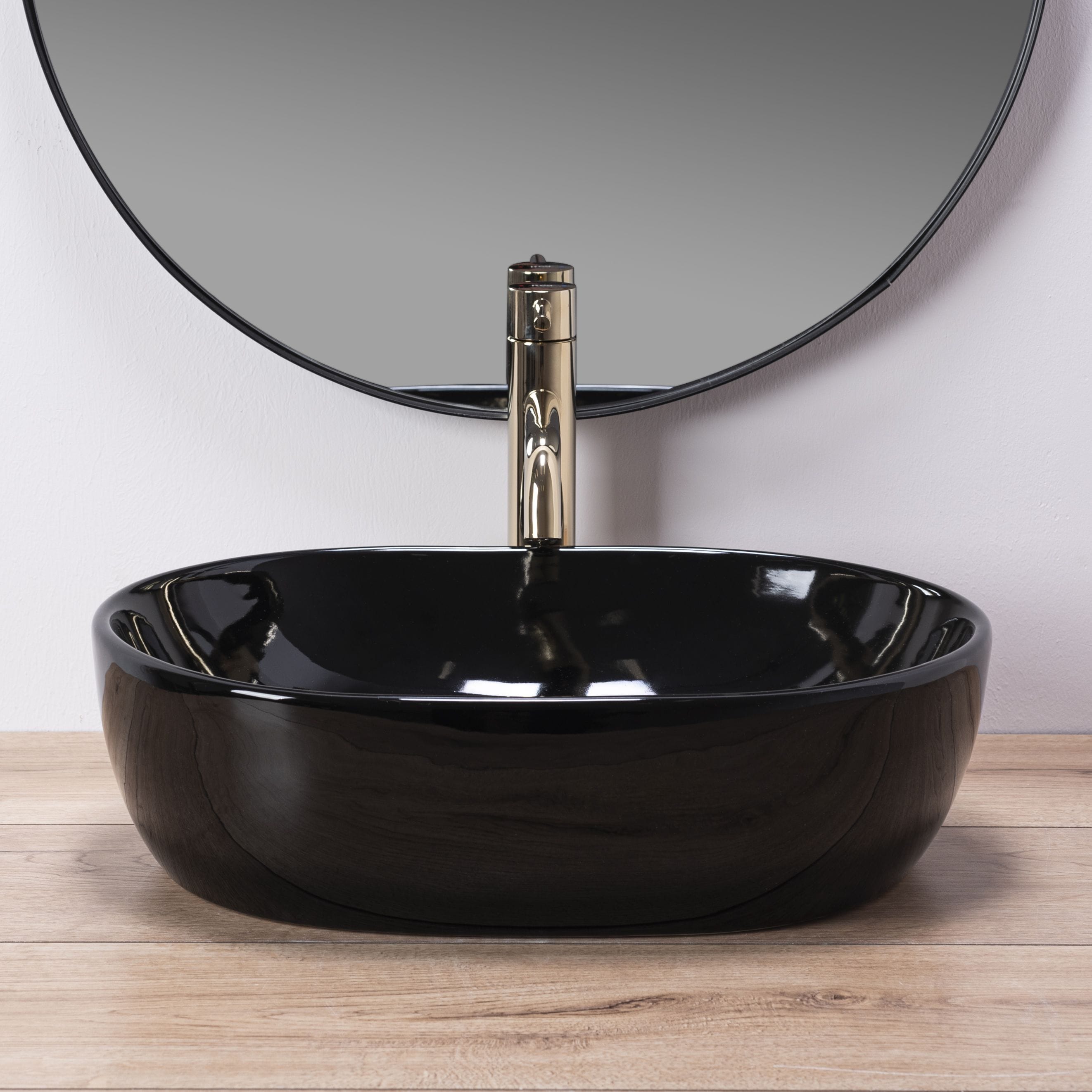 Lavoar ceramic pe blat Rea Amelia, 48 cm, negru lucios