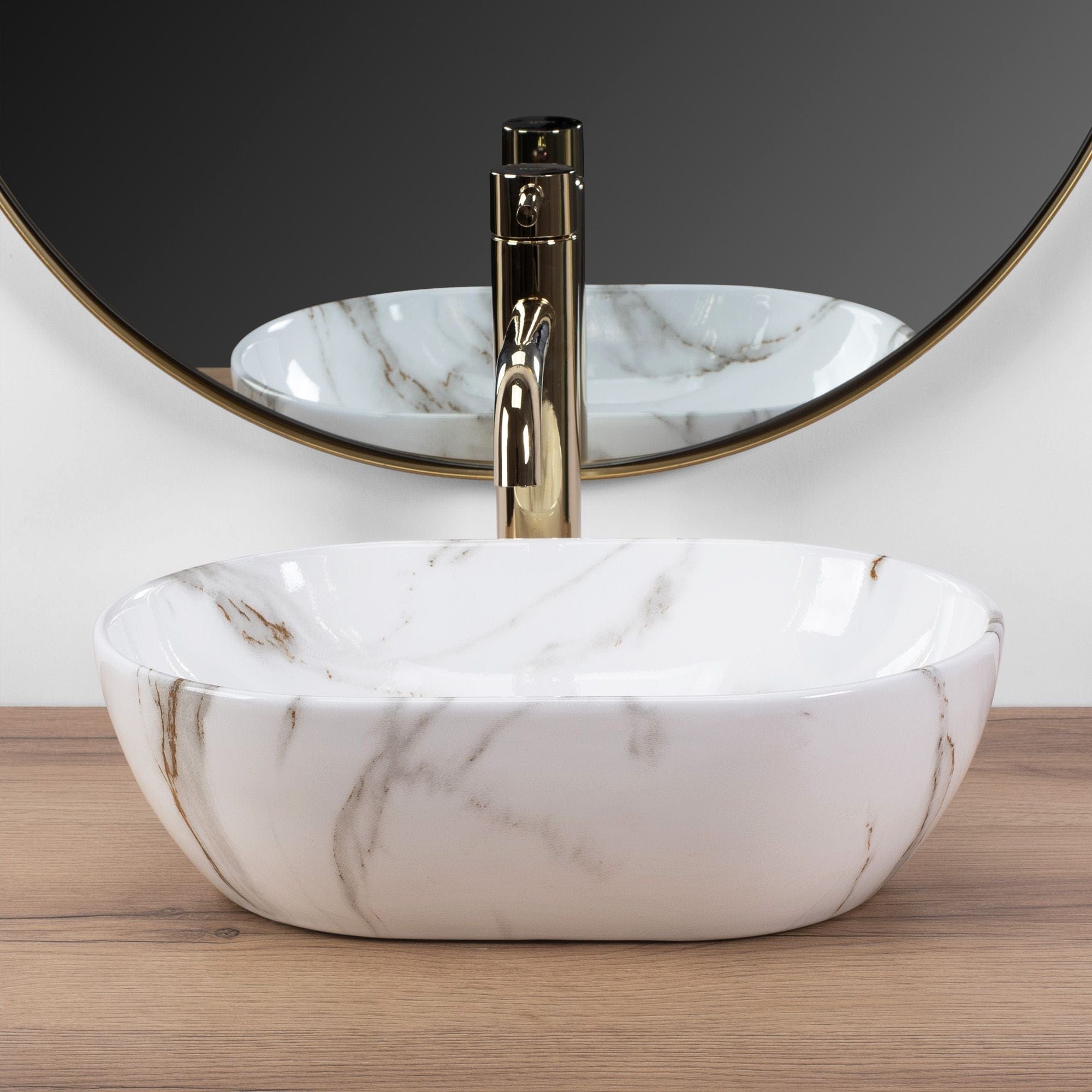 Lavoar ceramic pe blat Rea Amelia Mini, 38 cm, imitatie piatra