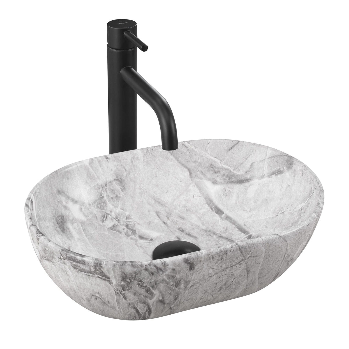 Lavoar ceramic pe blat Rea Amelia Mini, 38x26 cm, imitatie piatra/mat