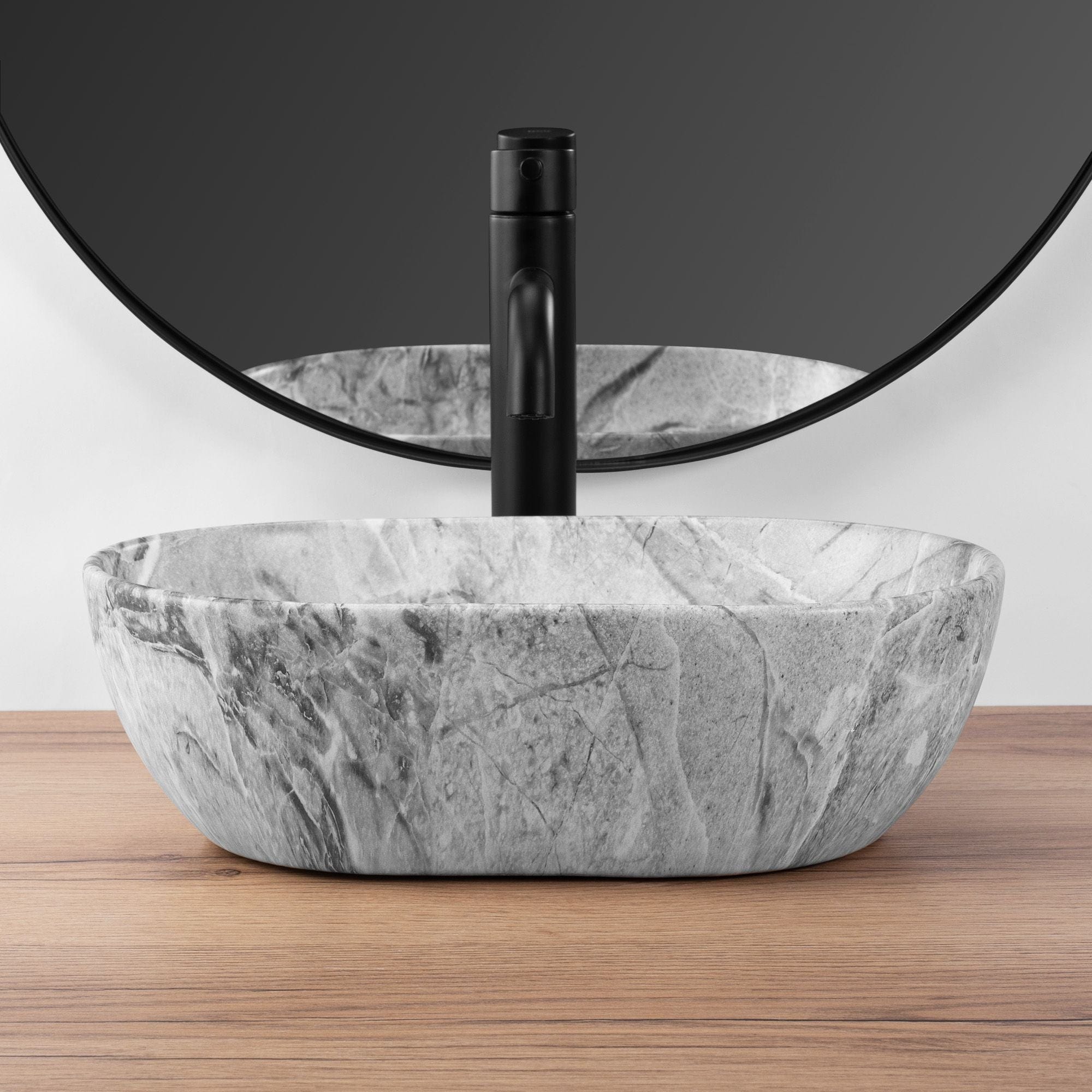 Lavoar ceramic pe blat Rea Amelia Mini, 38 cm, imitatie piatra/mat