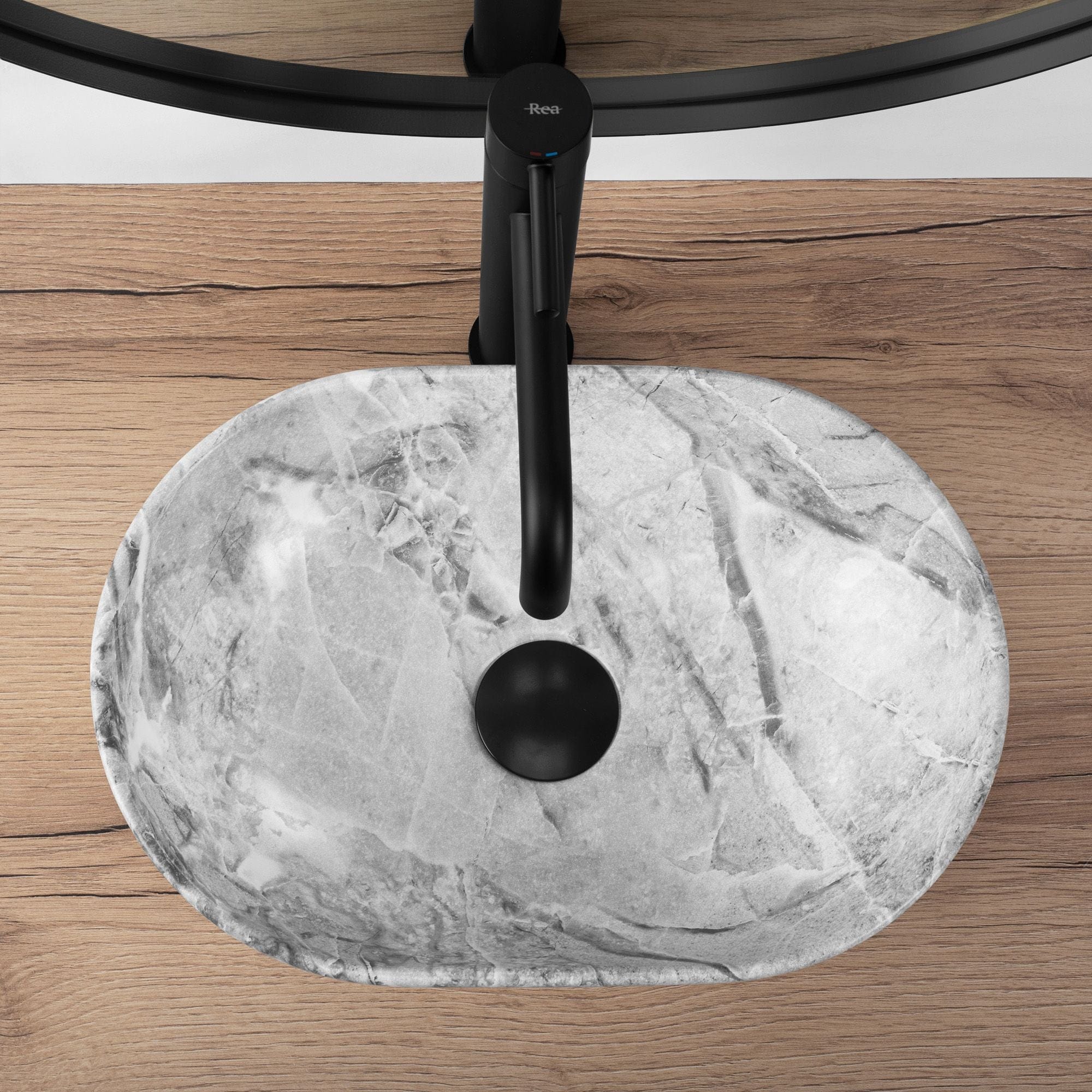 Lavoar ceramic pe blat Rea Amelia Mini, 38 cm, imitatie piatra/mat