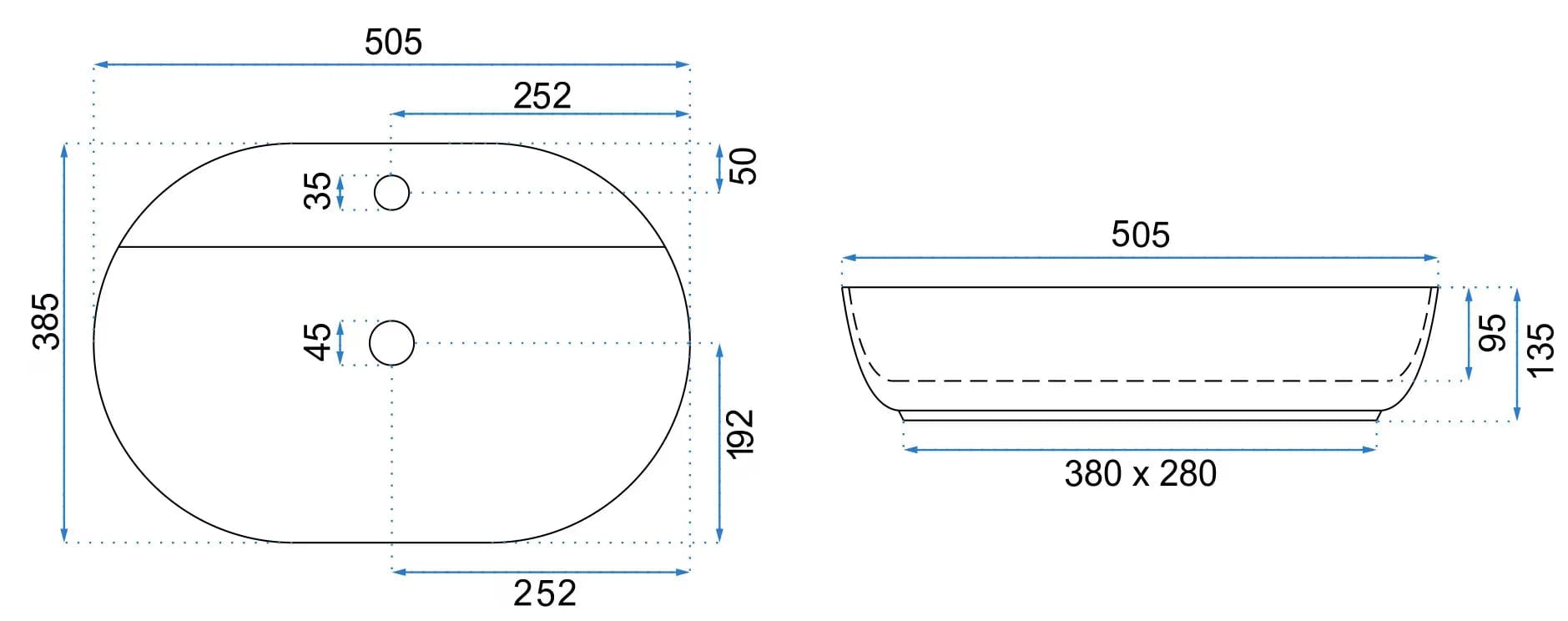 Lavoar ceramic pe blat Rea Aura, 50.5 cm, alb