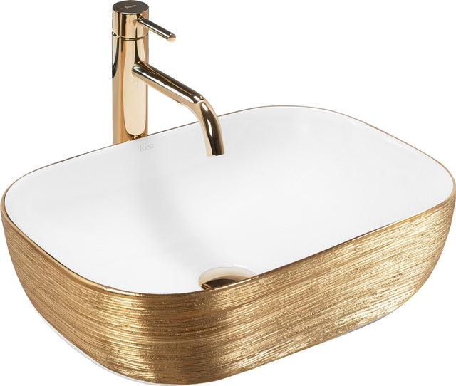 Lavoar ceramic pe blat Rea Belinda, 46.5 cm, auriu