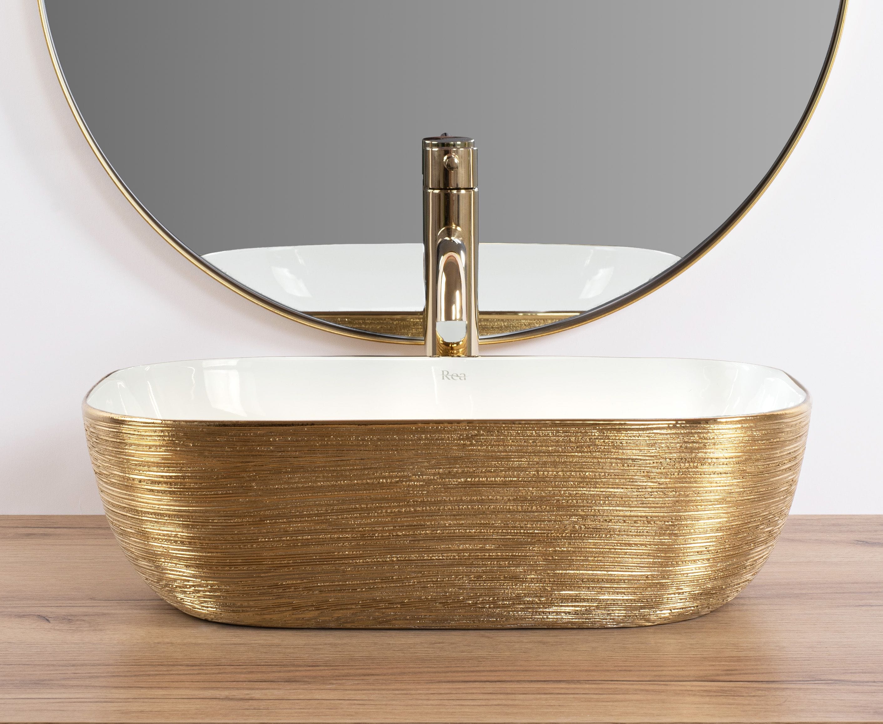 Lavoar ceramic pe blat Rea Belinda, 46.5 cm, auriu