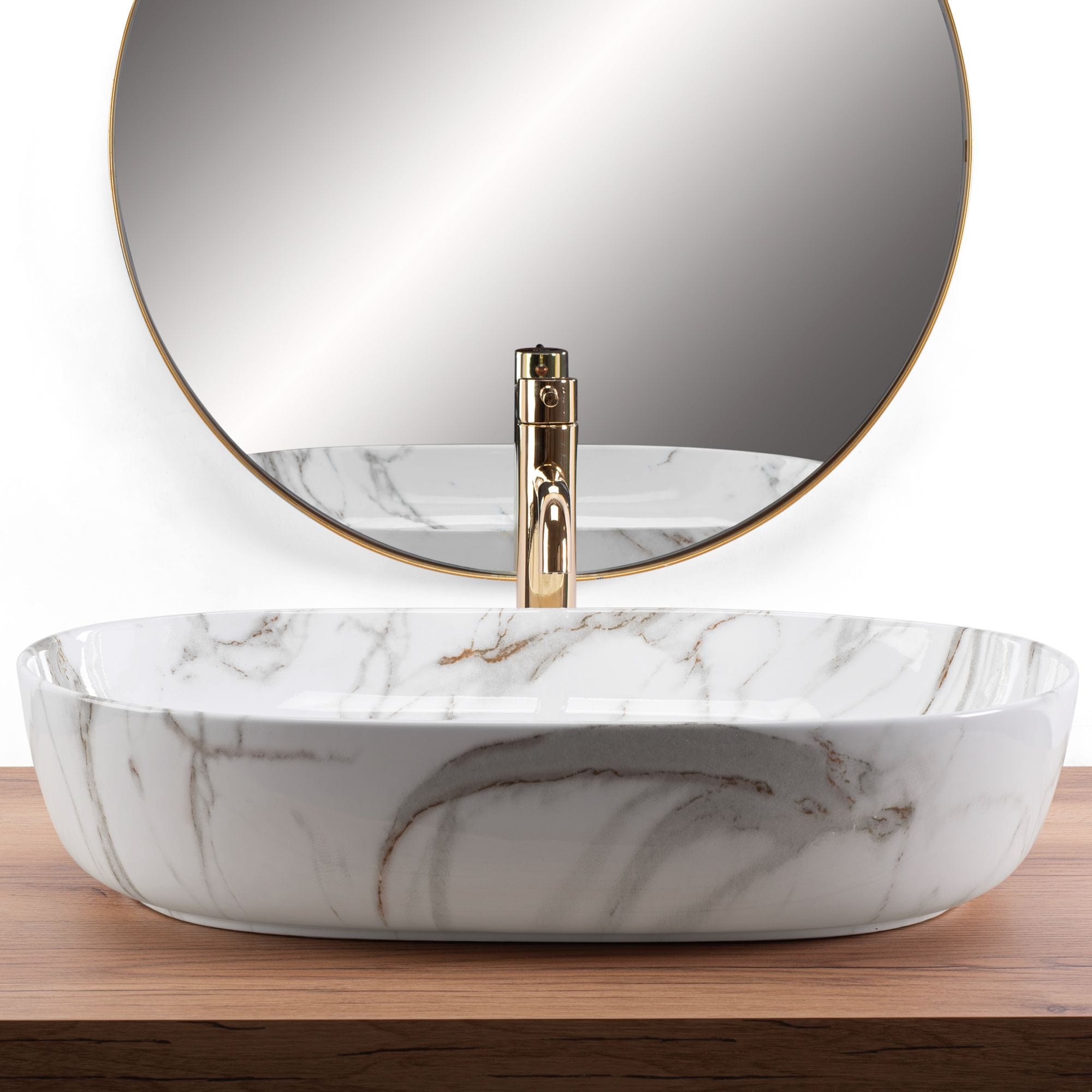Lavoar ceramic pe blat Rea Cleo, 60.5 cm, imitatie piatra