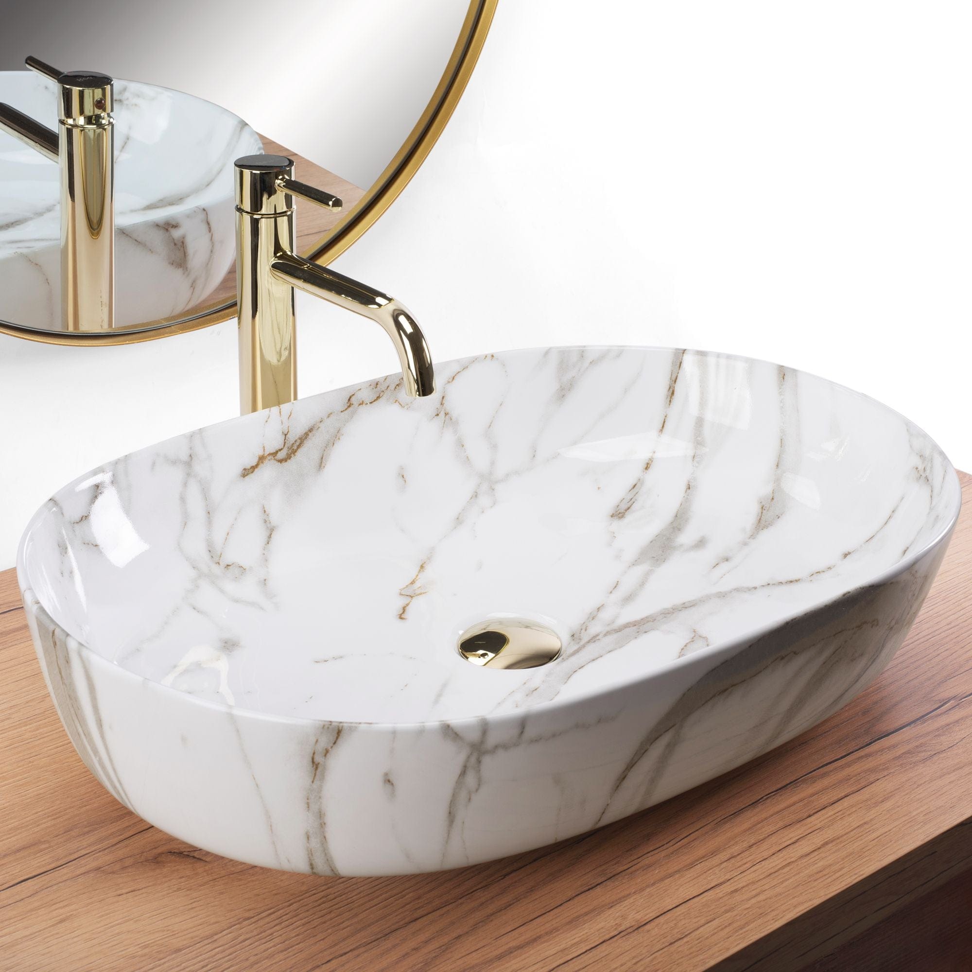 Lavoar ceramic pe blat Rea Cleo, 60.5 cm, imitatie piatra