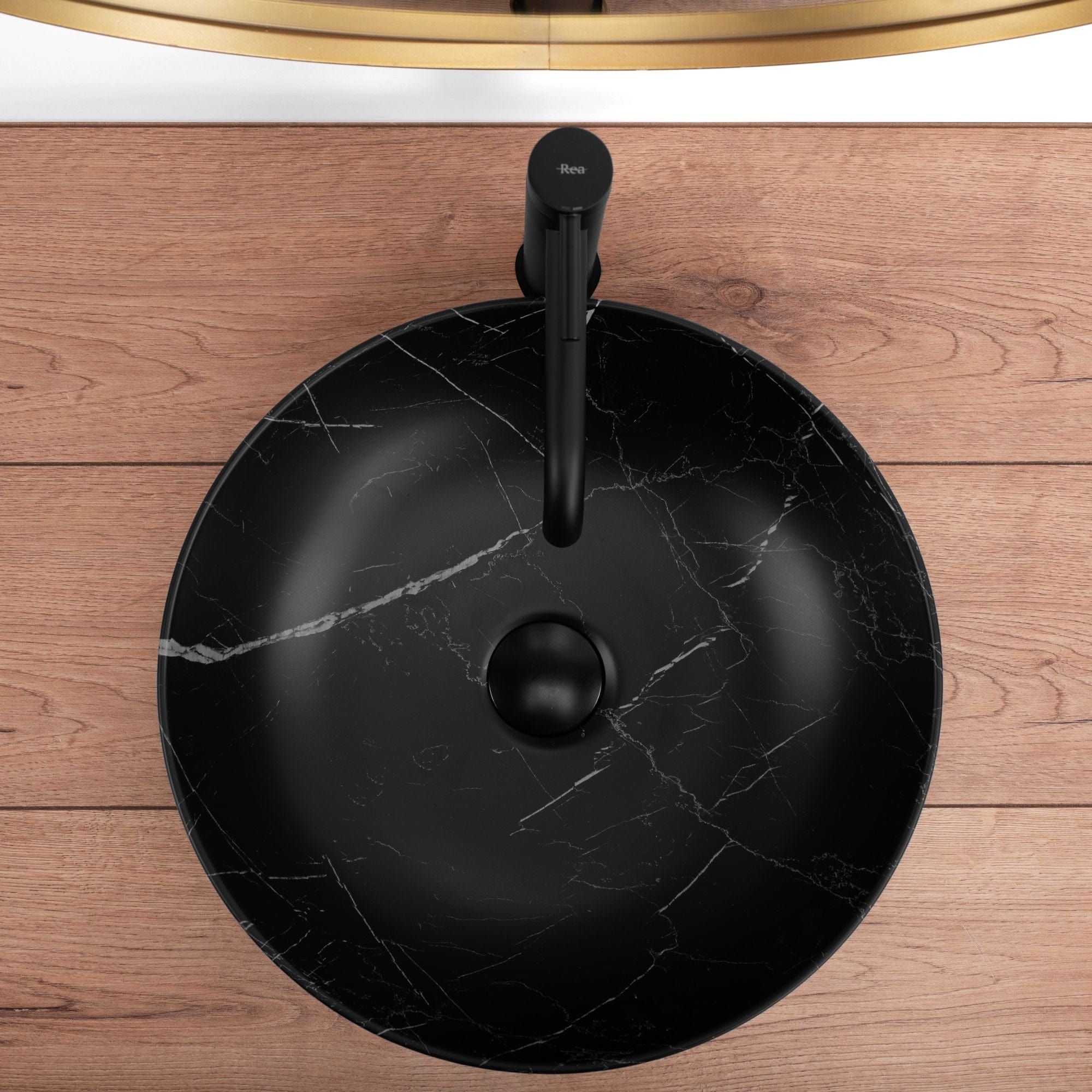 Lavoar ceramic pe blat Rea Fibo, 40.5 cm, negru mat