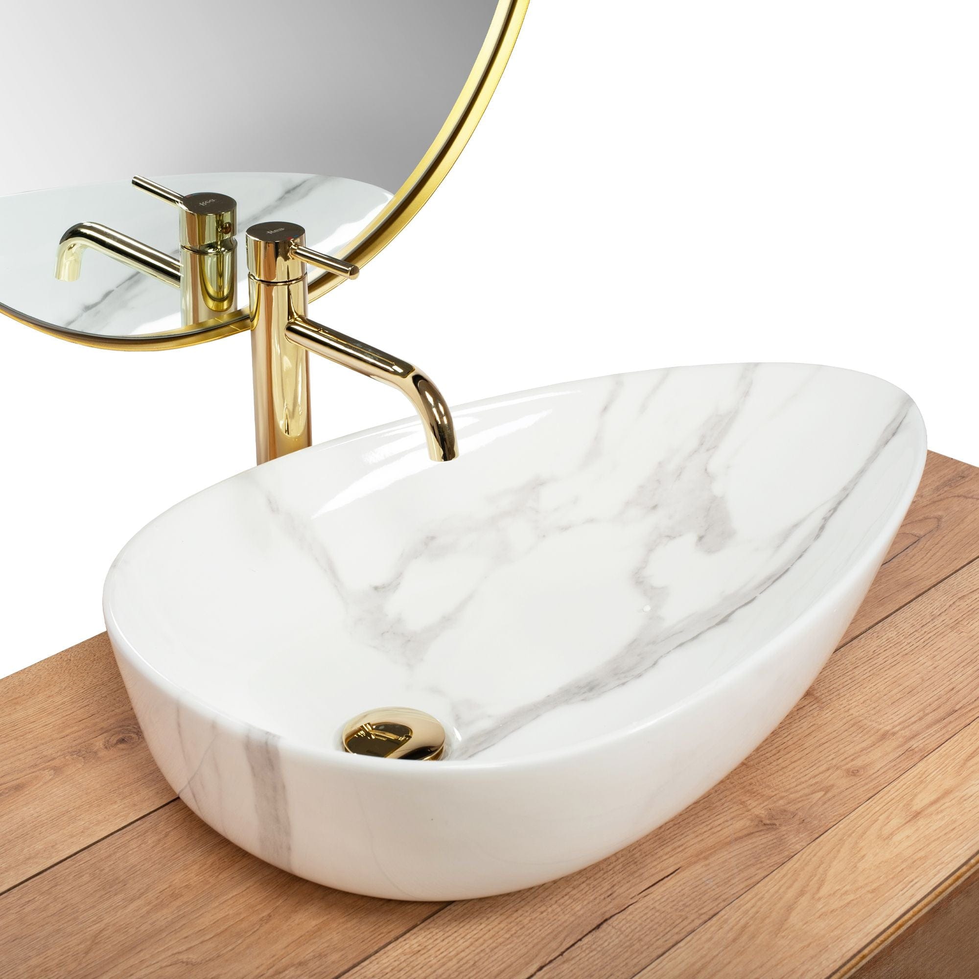 Lavoar ceramic pe blat Rea Greta, 65.5 cm, imitatie piatra