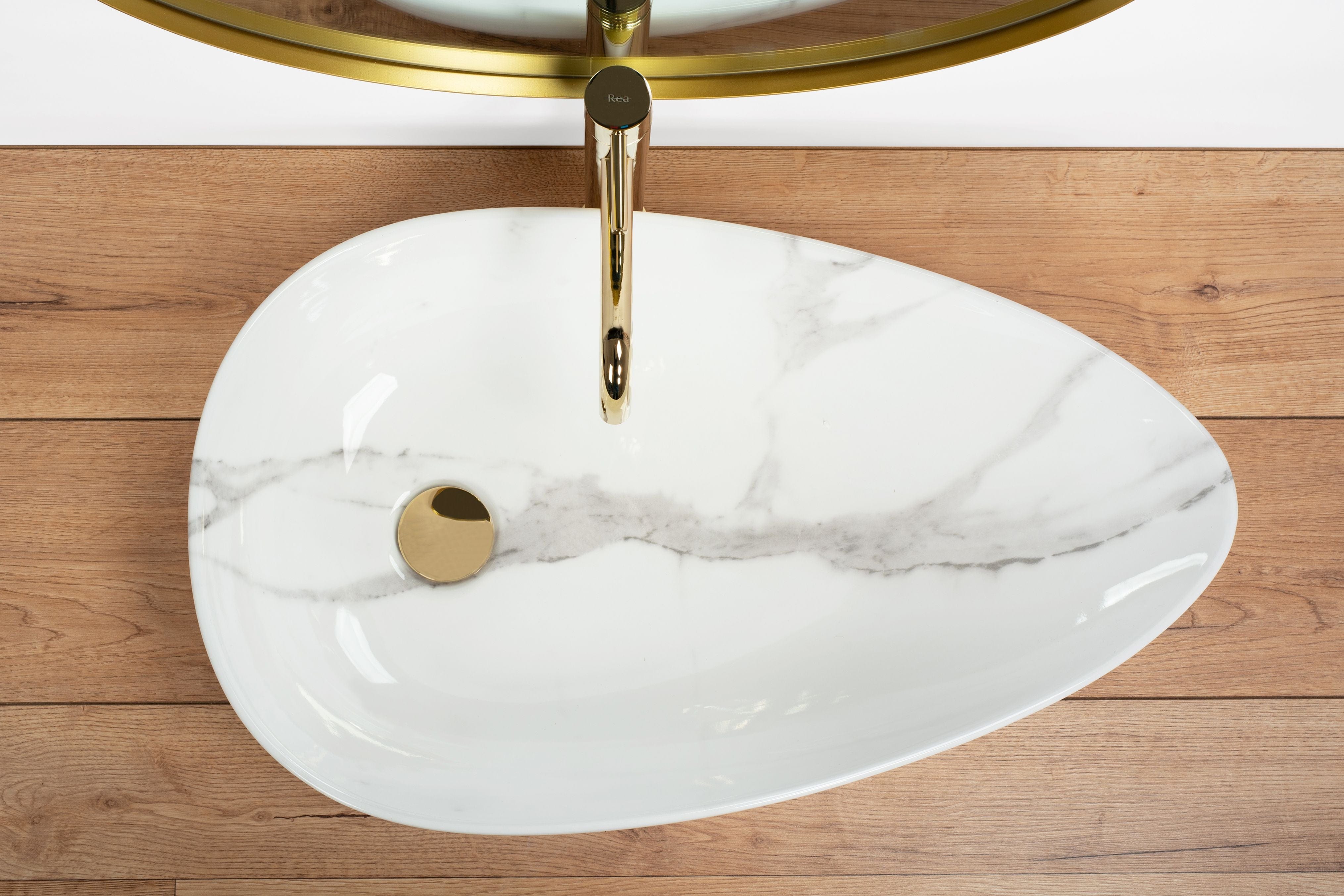 Lavoar ceramic pe blat Rea Greta, 65.5 cm, imitatie piatra