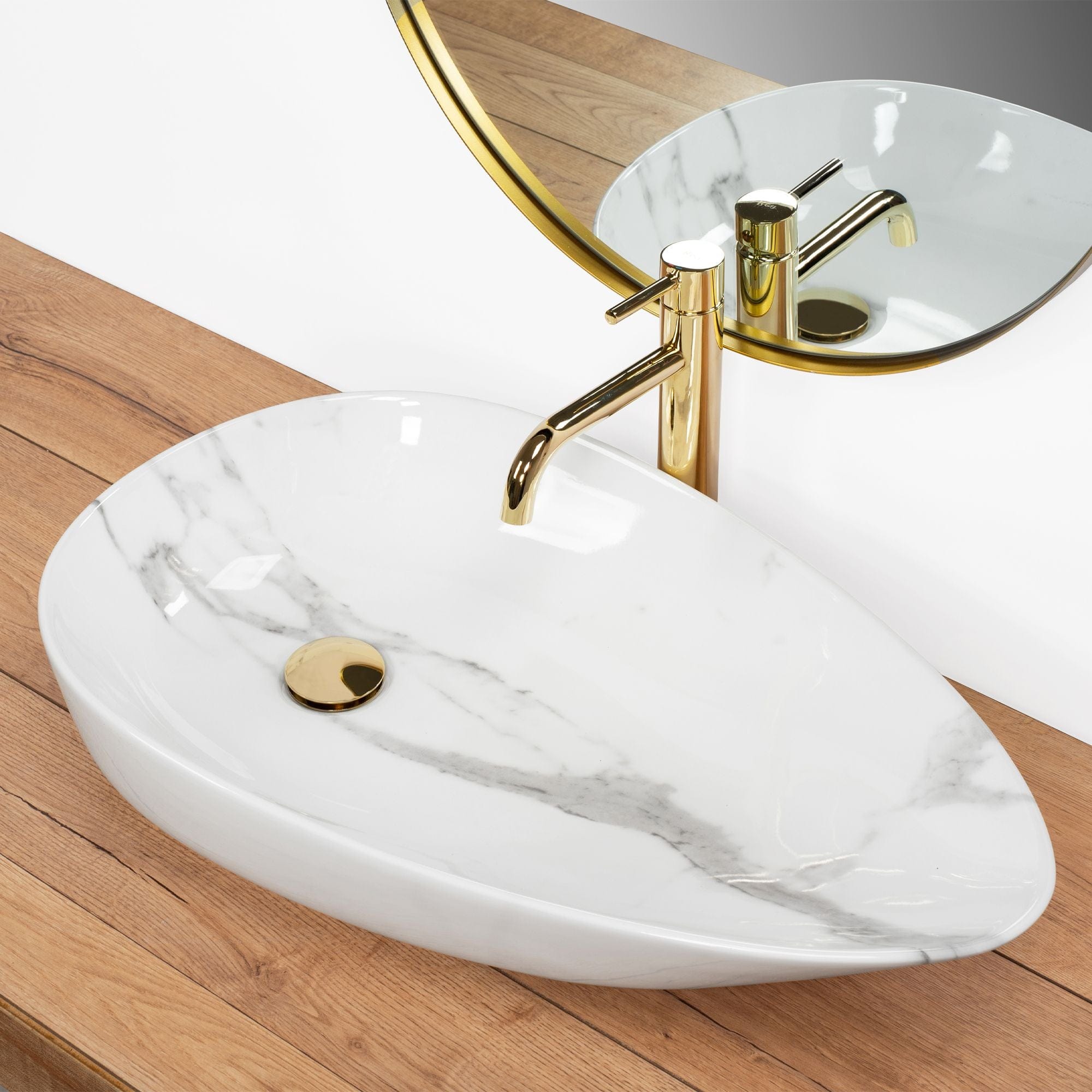 Lavoar ceramic pe blat Rea Greta, 65.5 cm, imitatie piatra