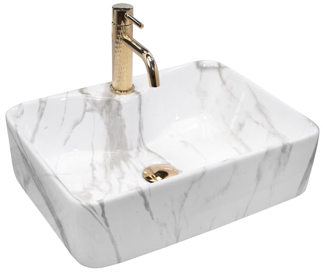 Lavoar ceramic pe blat Rea Kelly, 49 cm, imitatie piatra