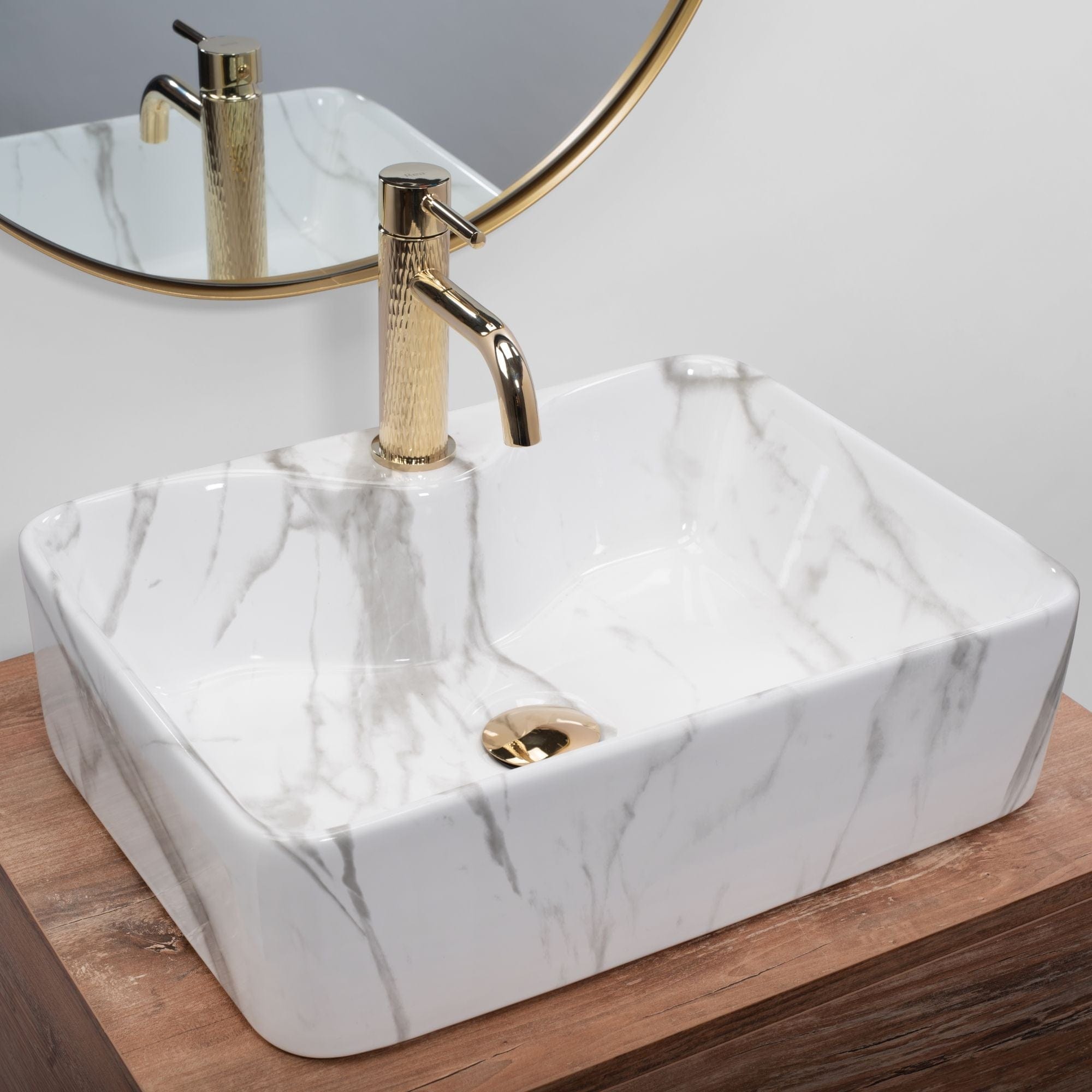Lavoar ceramic pe blat Rea Kelly, 49 cm, imitatie piatra