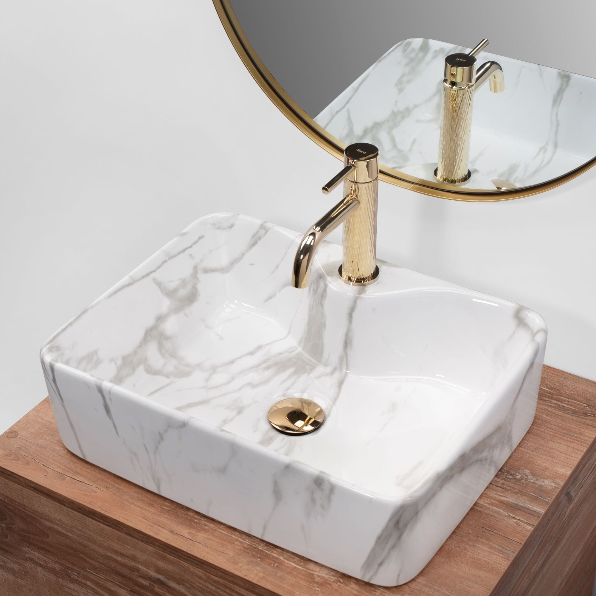 Lavoar ceramic pe blat Rea Kelly, 49 cm, imitatie piatra