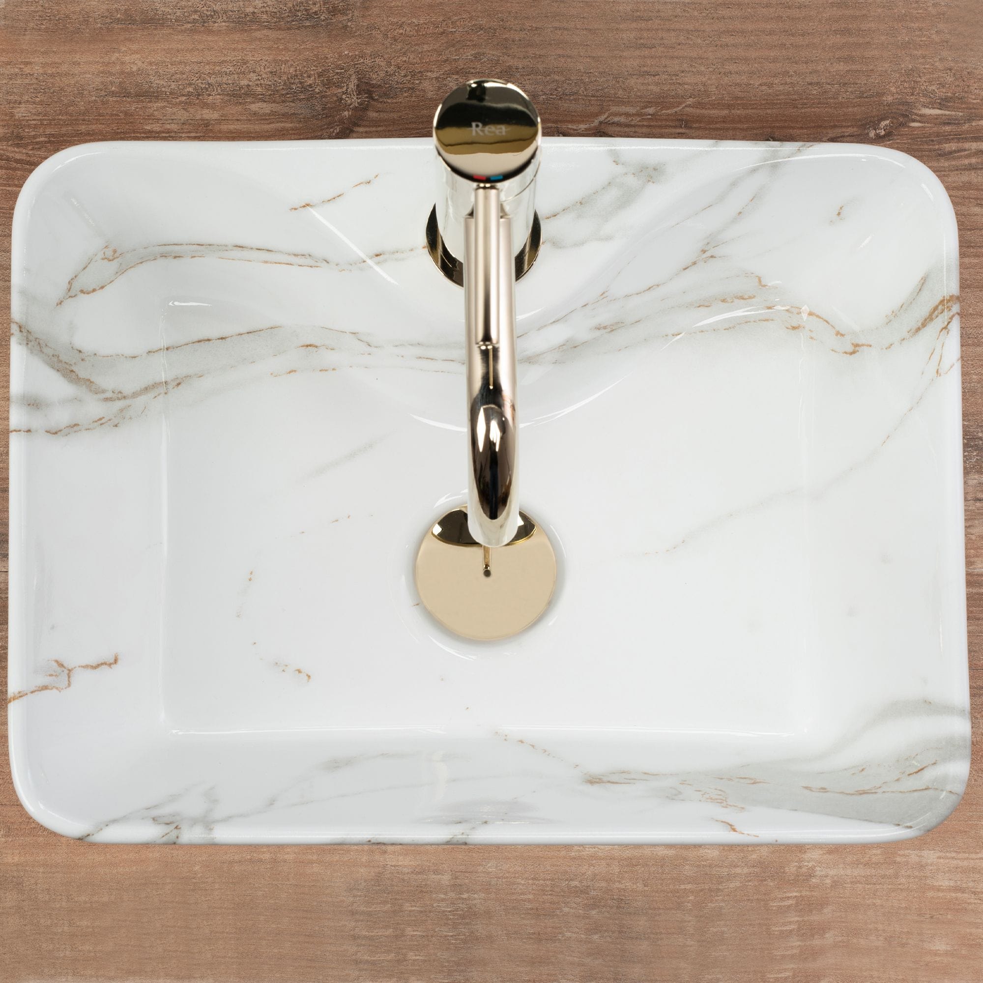 Lavoar ceramic pe blat Rea Kelly Mini, 40 cm, imitatie piatra