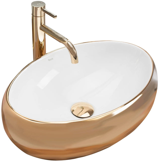 Lavoar ceramic pe blat Rea Linda, 48.5 cm, auriu lucios