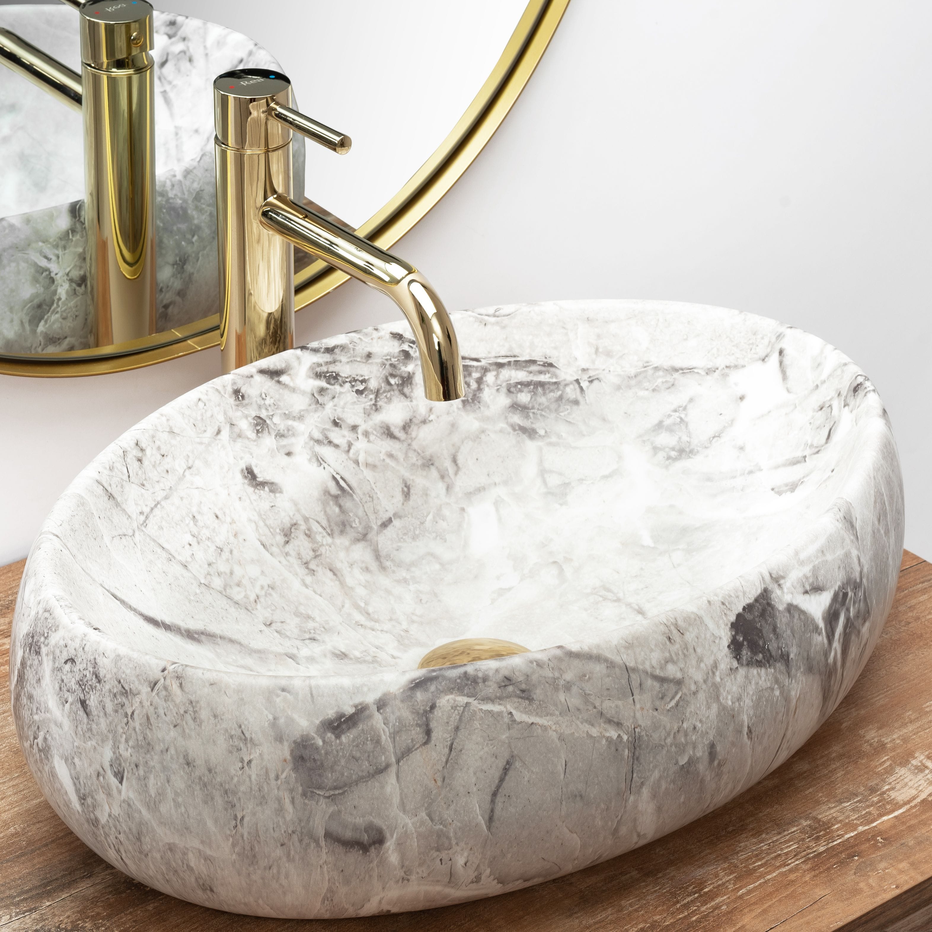 Lavoar ceramic pe blat Rea Linda, 48.5 cm, imitatie piatra
