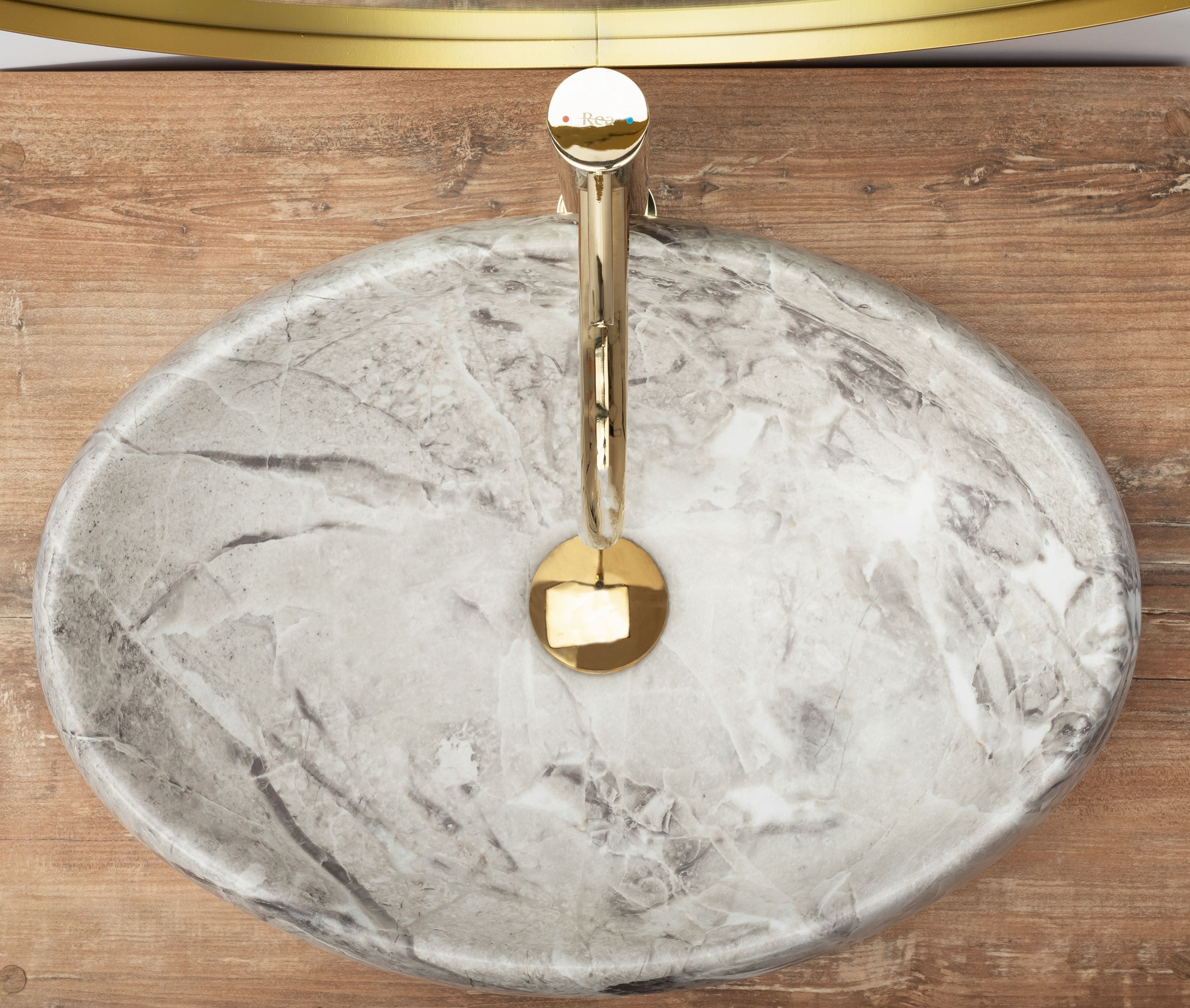 Lavoar ceramic pe blat Rea Linda, 48.5 cm, imitatie piatra