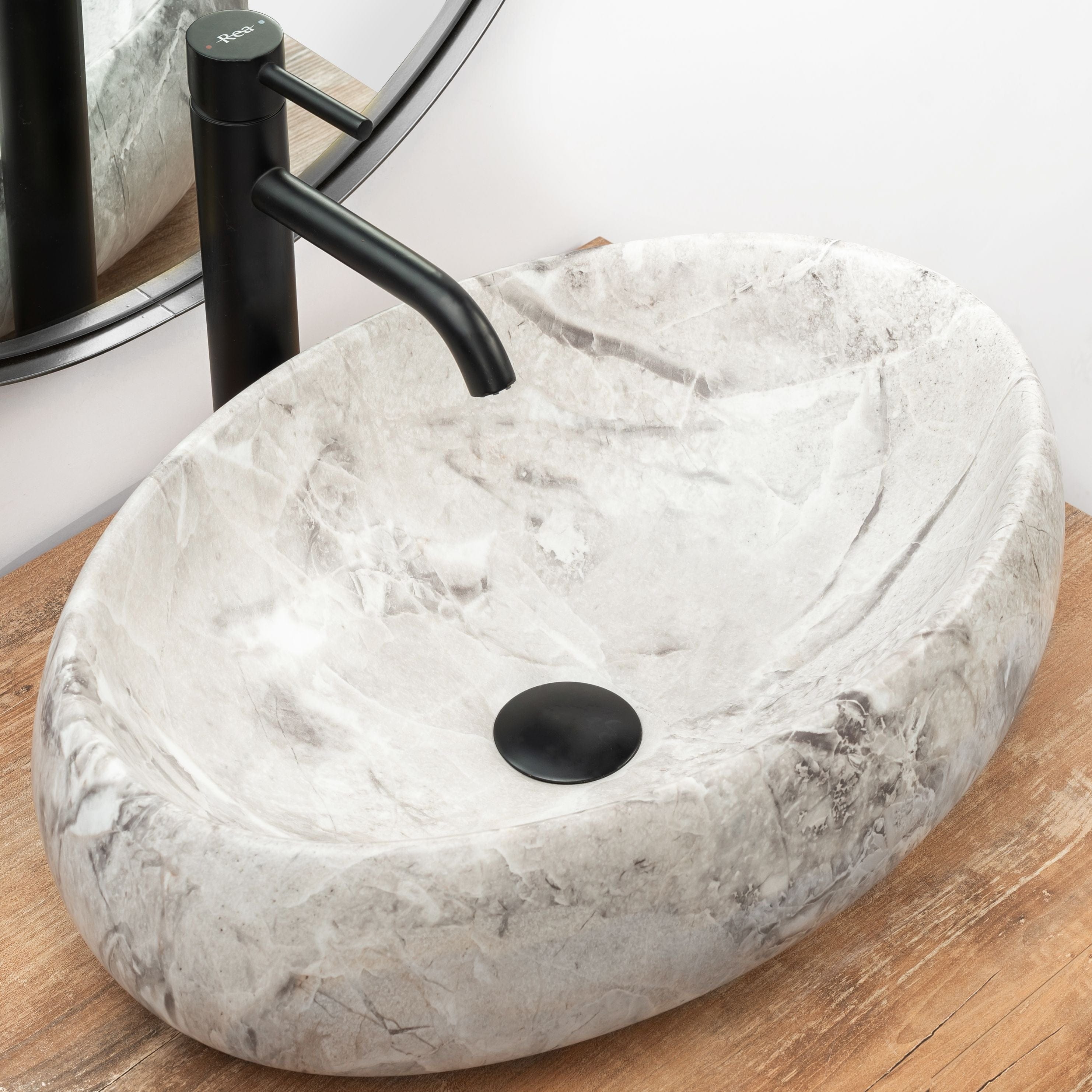 Lavoar ceramic pe blat Rea Linda, 48.5 cm, imitatie piatra