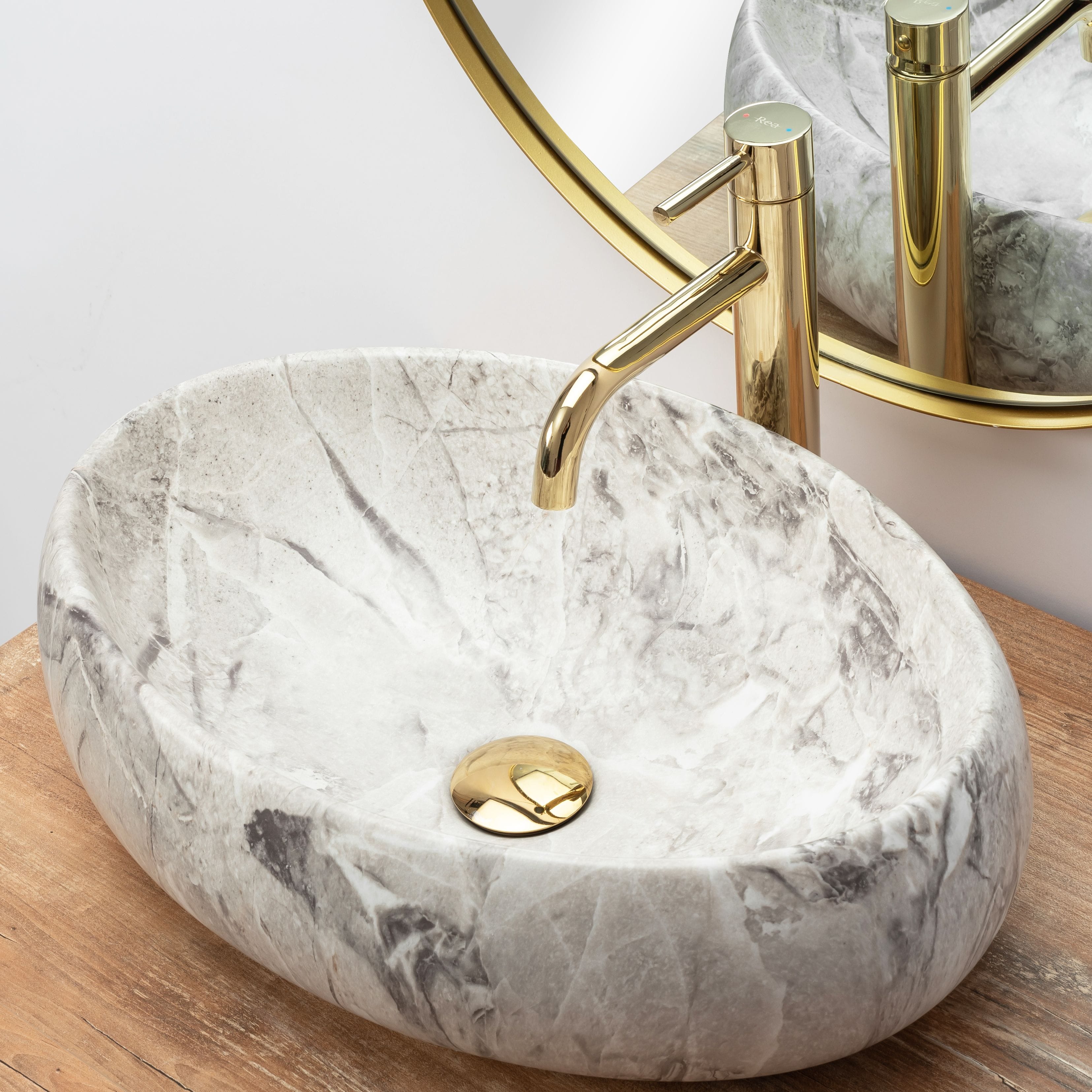Lavoar ceramic pe blat Rea Linda, 48.5 cm, imitatie piatra