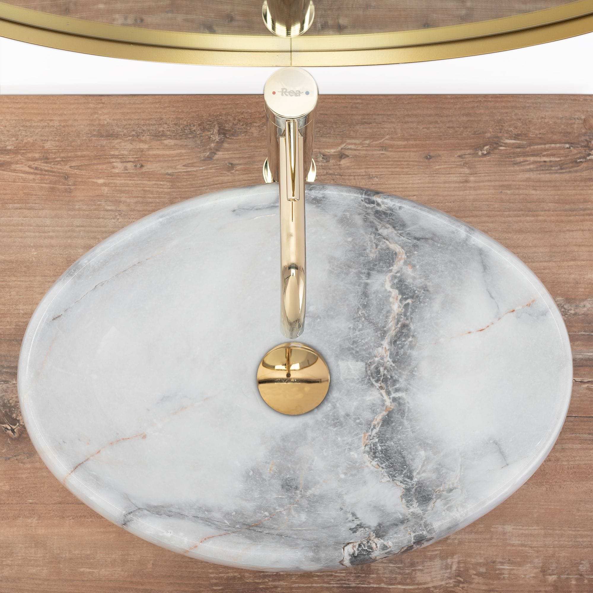 Lavoar ceramic pe blat Rea Linda, 48.5 cm, imitatie piatra