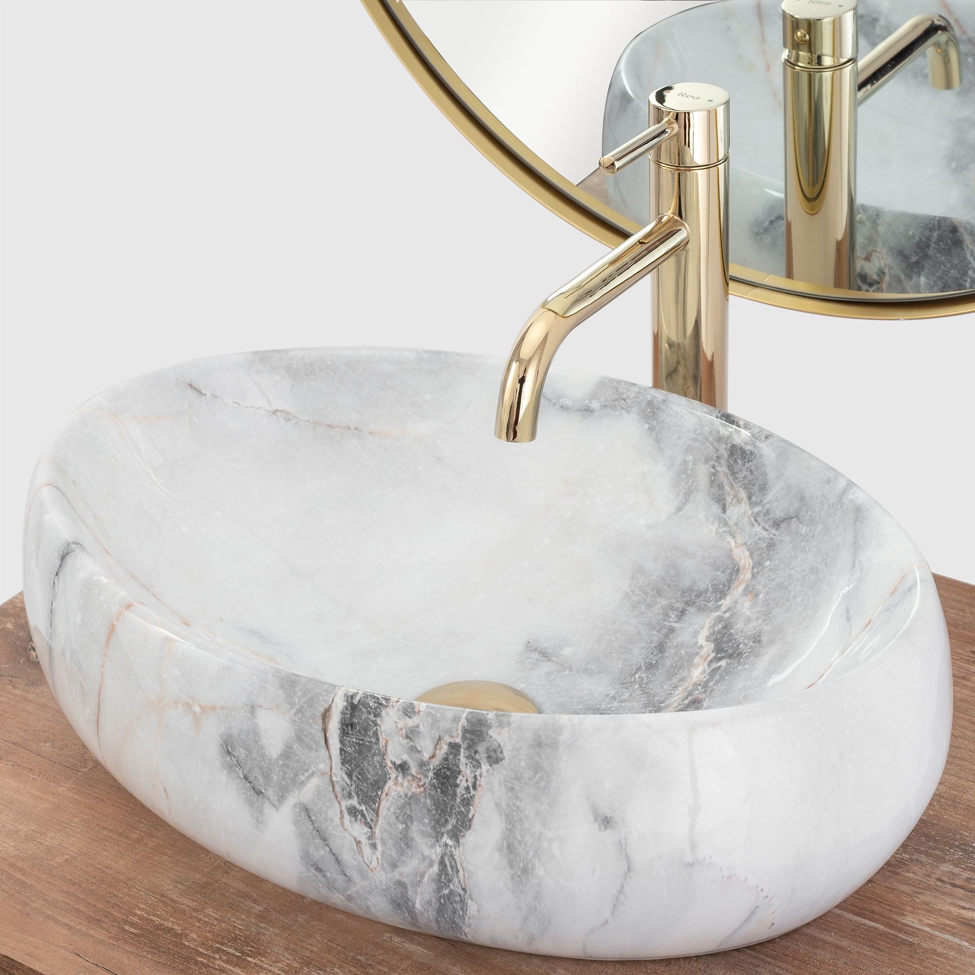 Lavoar ceramic pe blat Rea Linda, 48.5 cm, imitatie piatra