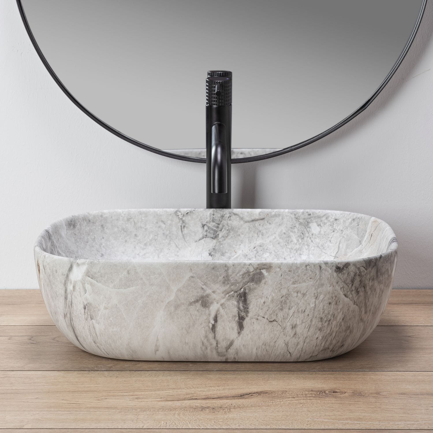 Lavoar ceramic pe blat Rea Livia, 46.5 cm, imitatie piatra