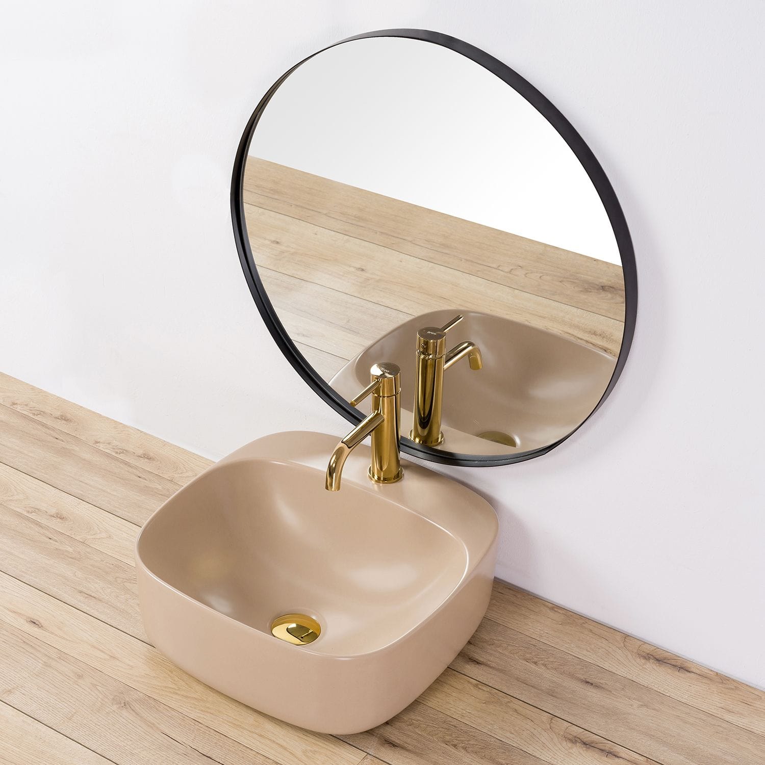 Lavoar ceramic pe blat Rea Luiza, 42.5 cm, bej mat