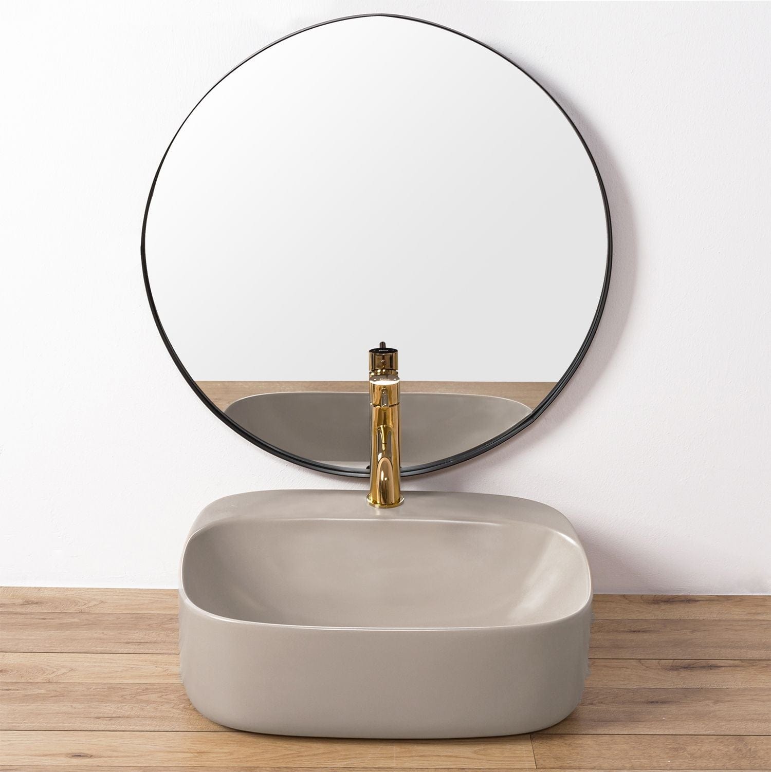 Lavoar ceramic pe blat Rea Luiza, 50 cm, gri mat