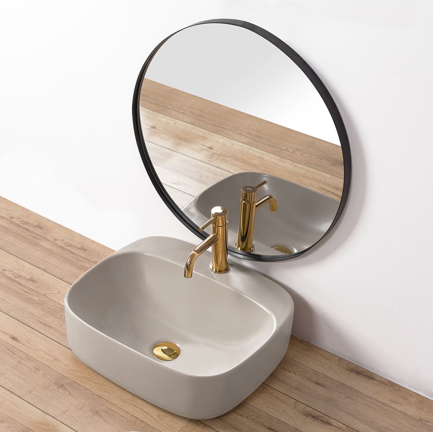 Lavoar ceramic pe blat Rea Luiza, 50 cm, gri mat