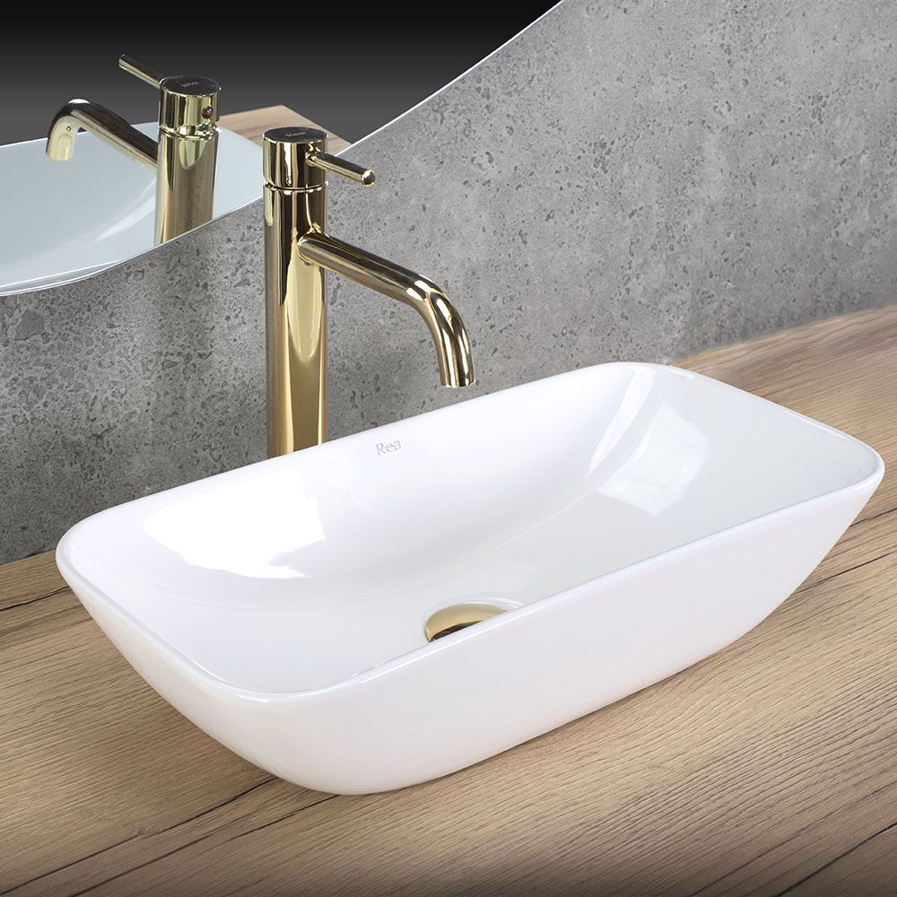 Lavoar ceramic pe blat Rea Maria, 48 cm, alb