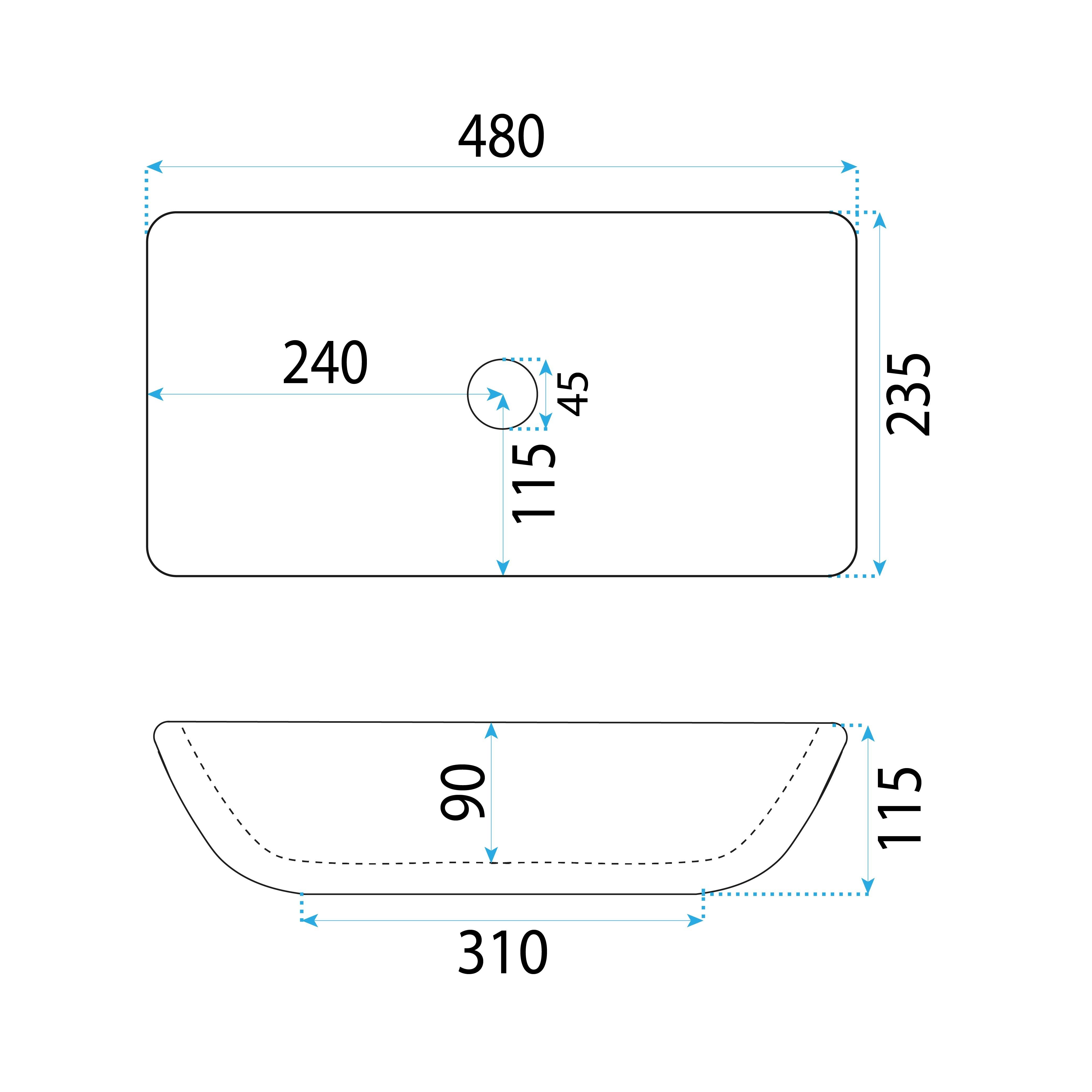 Lavoar ceramic pe blat Rea Maria, 48 cm, alb