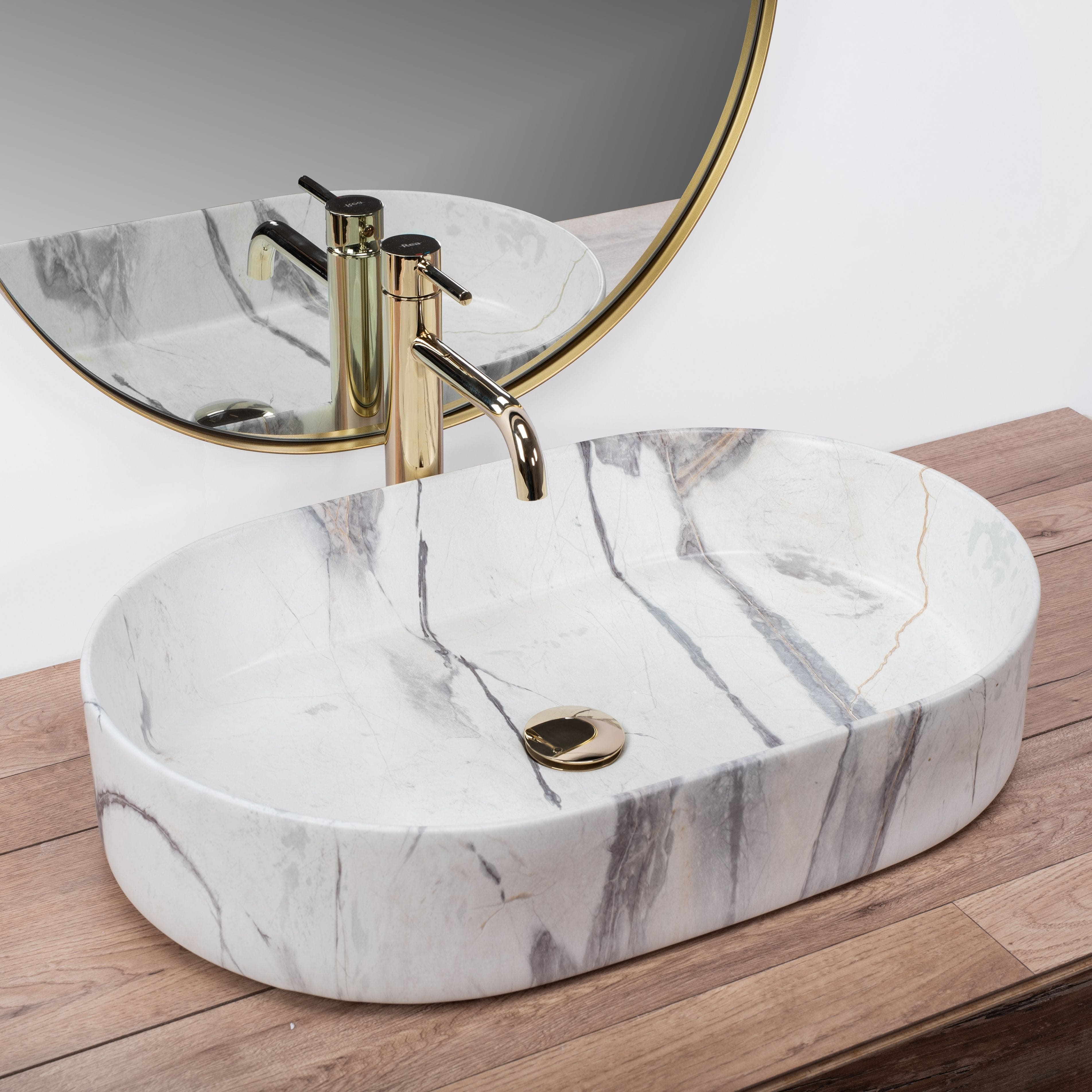 Lavoar ceramic pe blat Rea Nadia, 60 cm, imitatie piatra