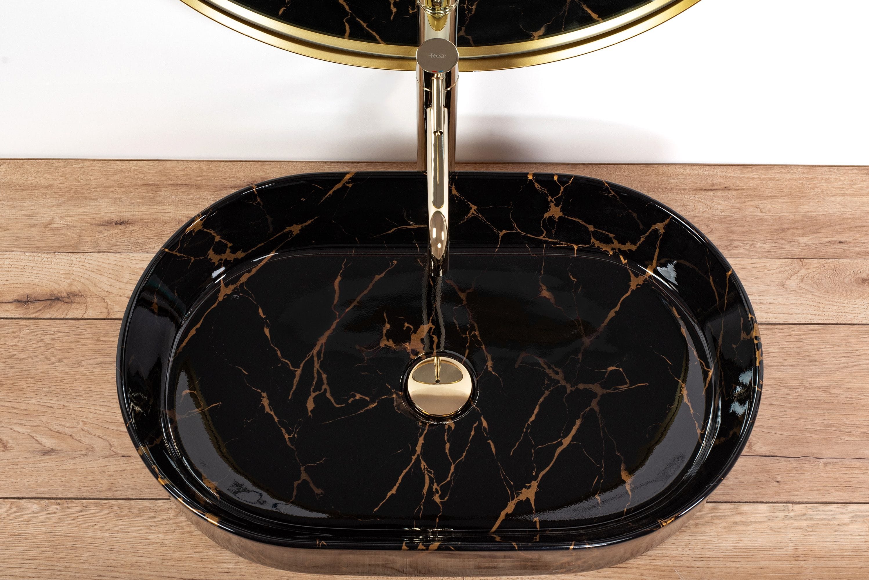Lavoar ceramic pe blat Rea Nadia, 61 cm, imitatie piatra